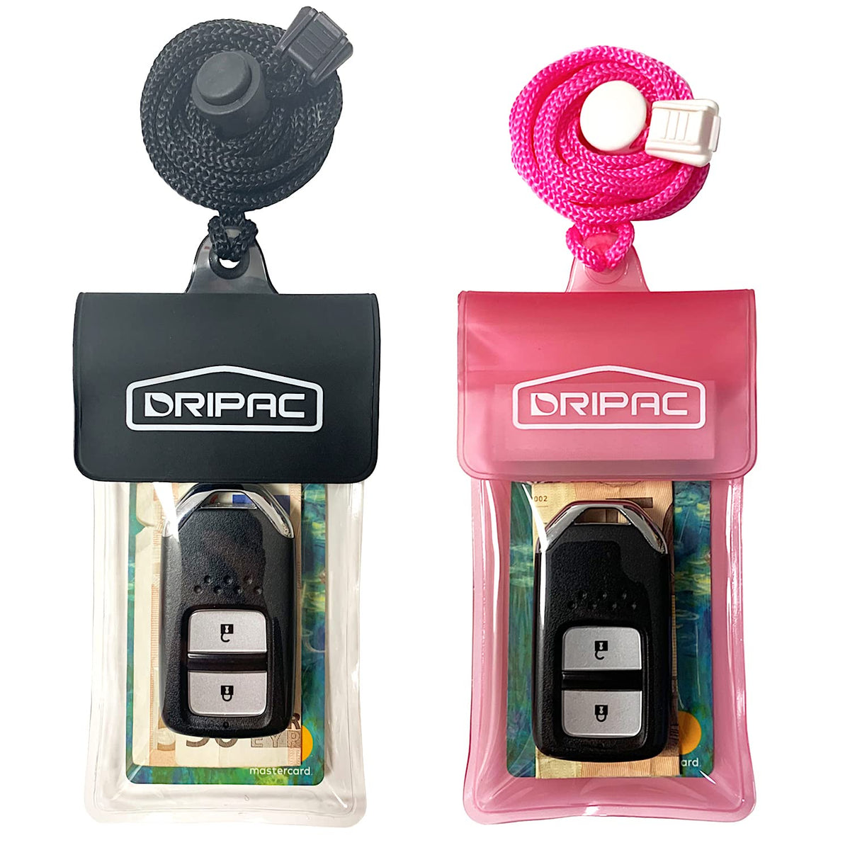 Dripac Waterproof Car Key Fob Case Waterproof Wallet Waterproof Holder Pouch For Key Id Badge Credit Card Money(Black+Pink)