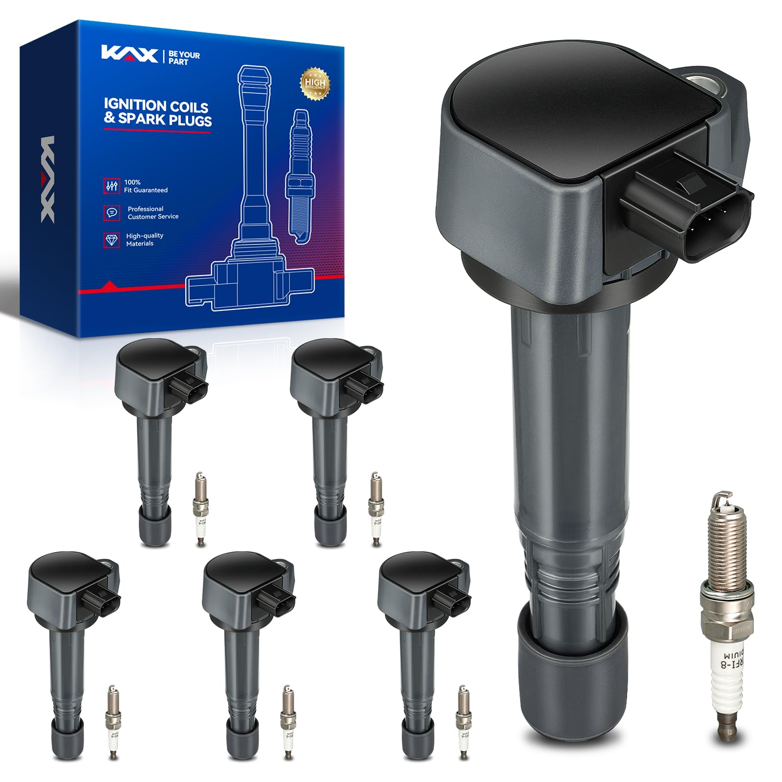 OEM Performance Set of 6 UF624 Ignition Coils & Double Iridium Spark Plug Compatible with 2009-2015 Pilot, 2013-2015 RDX, 2009-2