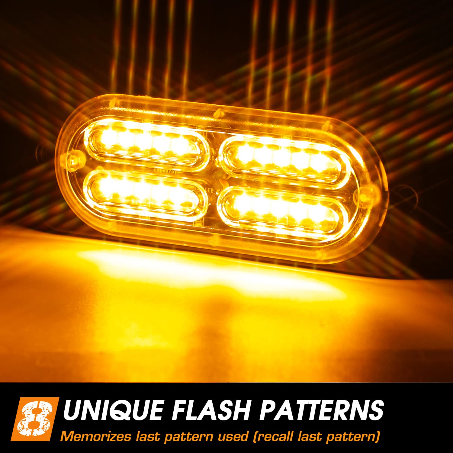 Linkitom 4Pcs Ultra Slim Sync Feature 24-Led Car Truck Surface Mount Emergency Hazard Warning Strobe Light (Amber)