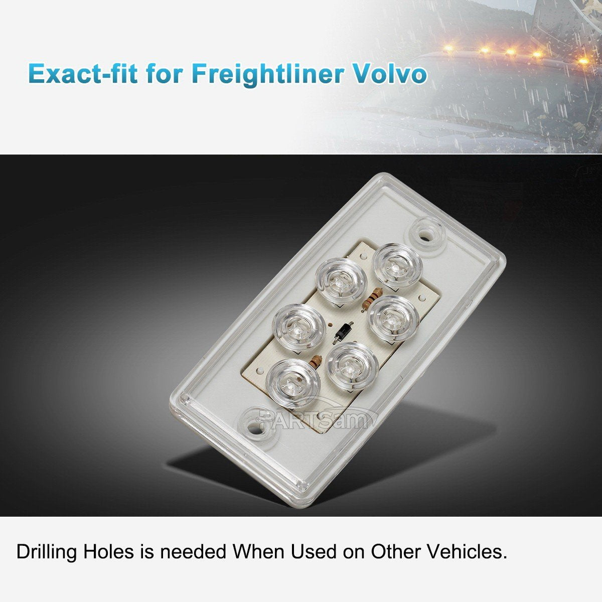 Partsam 5Pcs Replacement For Freightliner Century/Columbia Cab Lights 6 Led Amber Roof Clearance Marker Lights Rectangle Top Run