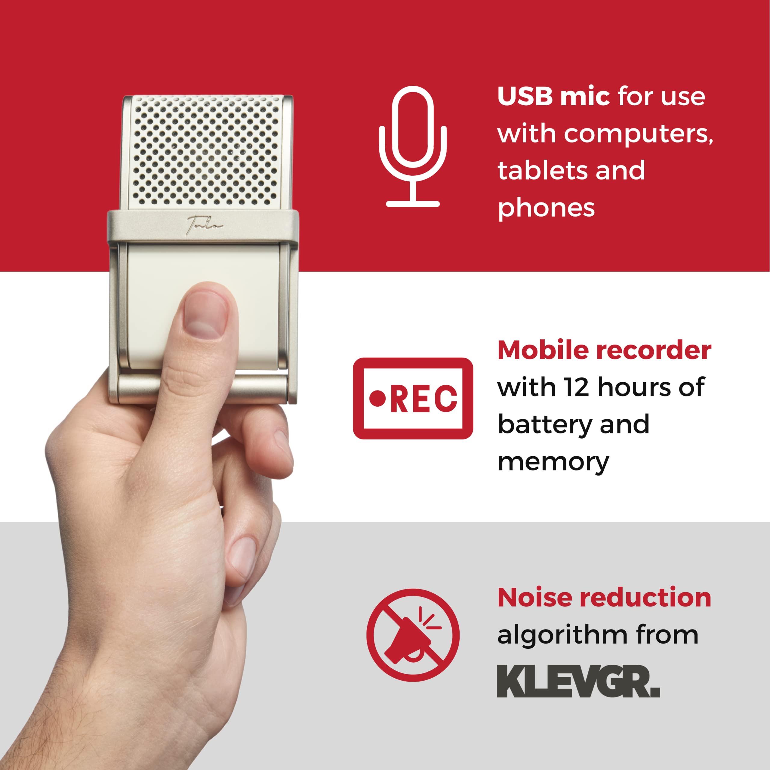 Tula Mics Usb C Microphone - Mobile Recording Microphone For Podcasts, Zoom, Home Studio  More - Portable, Noise Reducing Extern