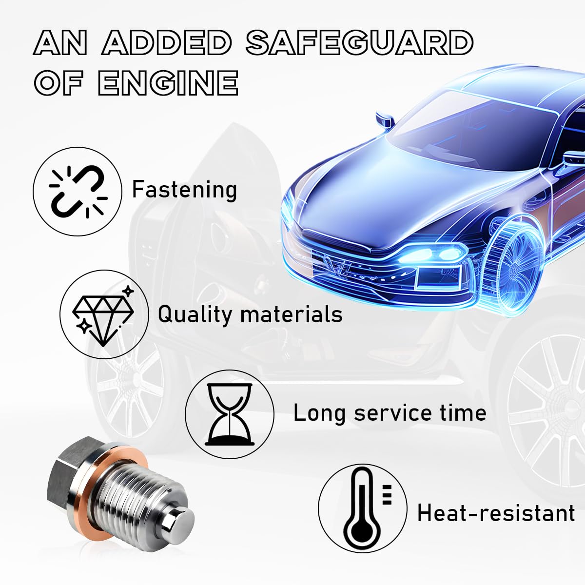 Dickno M16  1.5 Magnetic Oil Drain Plug, Aluminum Stainless Steel Sump Drain Nut Bolt with 5 Copper Crush Washer, Universal Leak