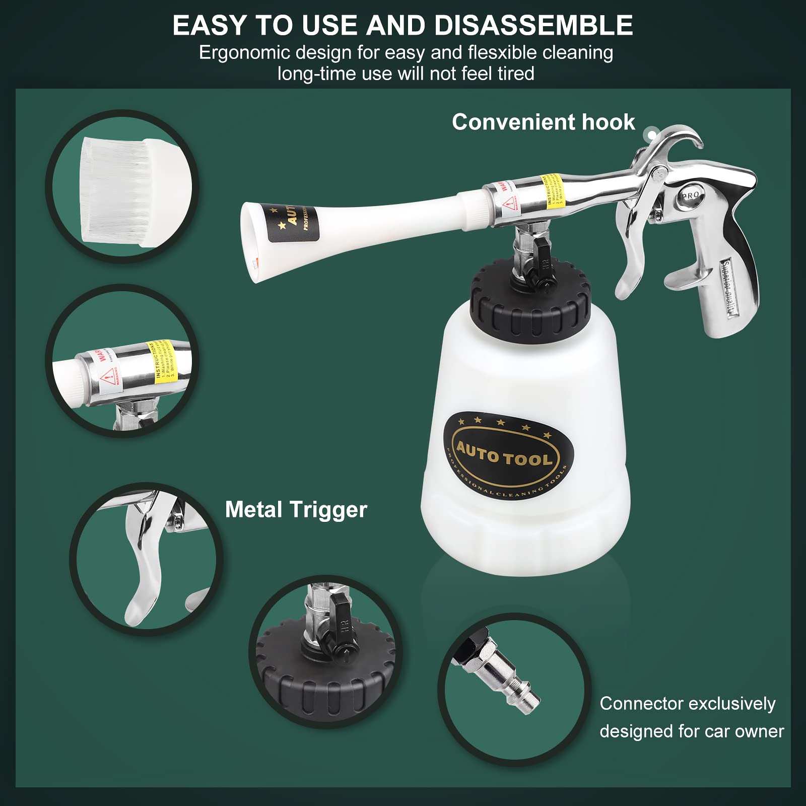 Cprosp High Pressure Car Cleaning Gun Jet Cleaner, Car Interior Cleaner Detailing Wash Gun, Wash Spray Bottle Nozzle With Metal Spinner