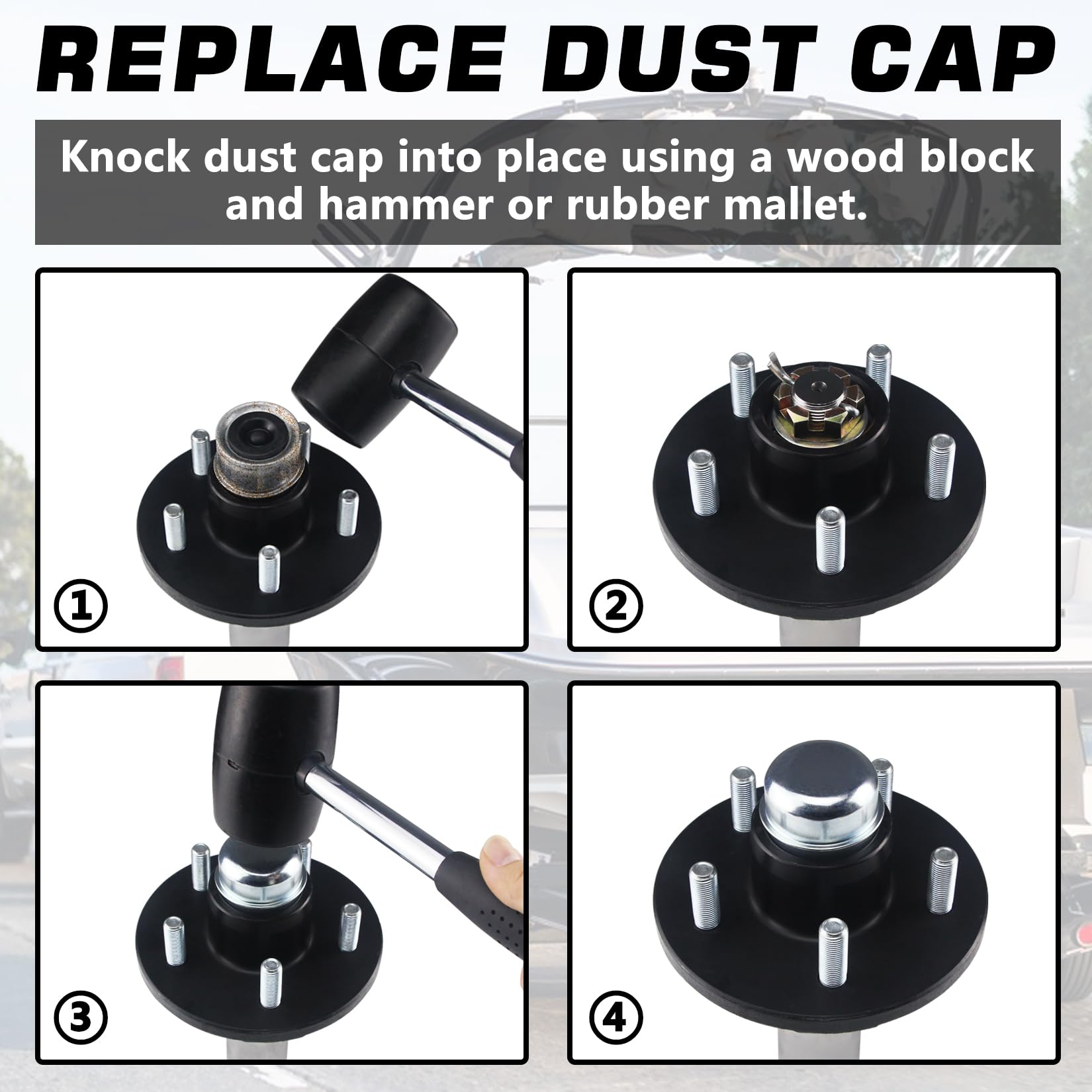 Grepspud 2Pcs 1.98'' Trailer Axle Dust Caps, Trailer Hub Bearing Dust Cap Cup Wheel Center Grease Cover Caps For 2000-3500 Lbs B