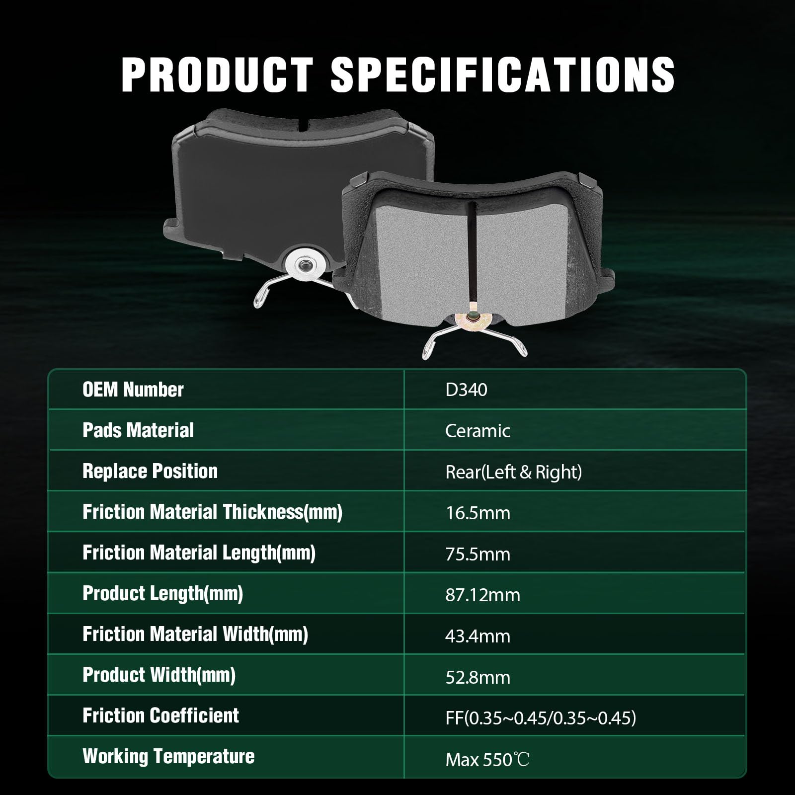 Automuto 4Pc Rear Ceramic Disc Brake Pads Set D340 For Audi A3, A4, A6, A8, A4 Quattro, Tt, 405, Beetle