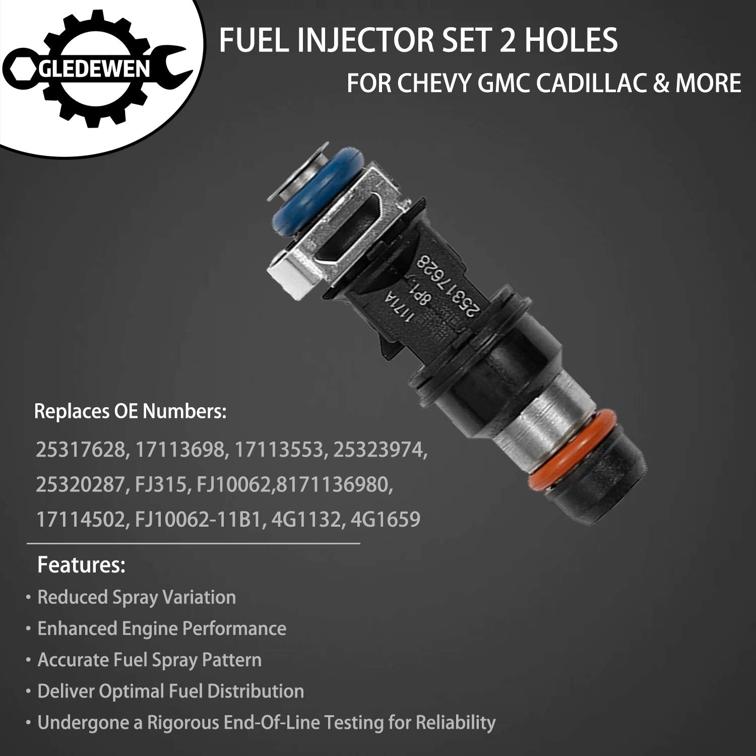 Fuel Injector 2 Holes 8Pcs | 4.8L 5.3L 6.0L Engine | For 2001-2007 Chevy Silverado Suburban Tahoe Gmc Sierra Yukon Cadillac Escalade & More | Replace# 25317628, 17113698, 17113553, Fj315, Fj10062