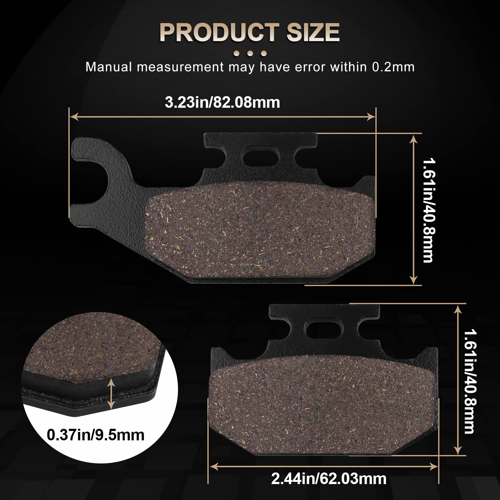 Oceair Rear Brake Pads For Yamaha Rhino 660 2004-2007 Rhino 450 2004-2009 Raptor 700 700R 2006-2015