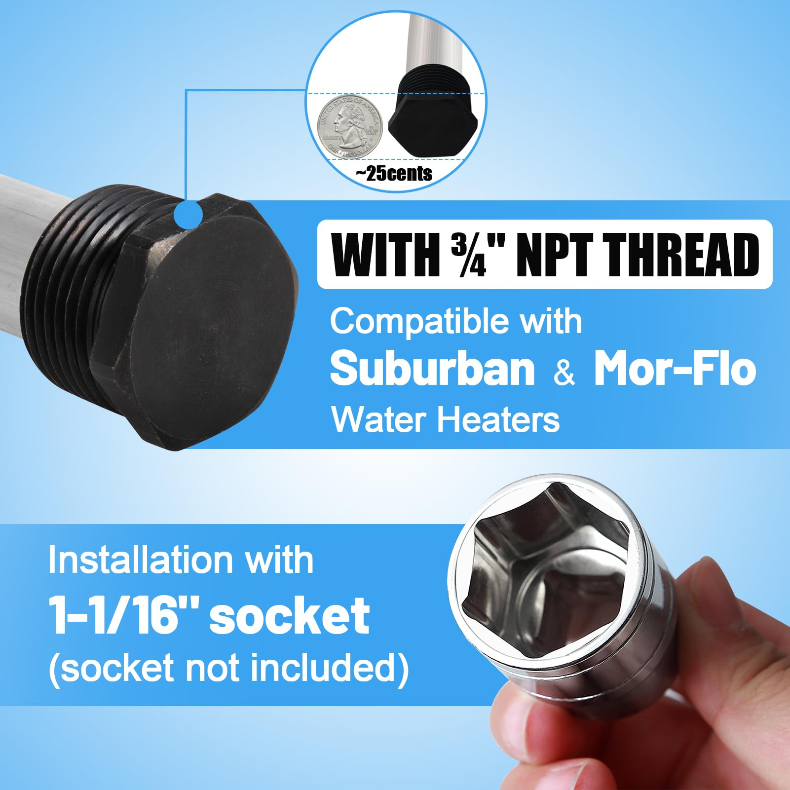 Pamase 4Pcs Rv Water Heater Anode Rod And Flush Wand Set- 9.25 ''L X 3/4 '' Npt Thread Magnesium Rod For Suburban And Mor-Flo, C