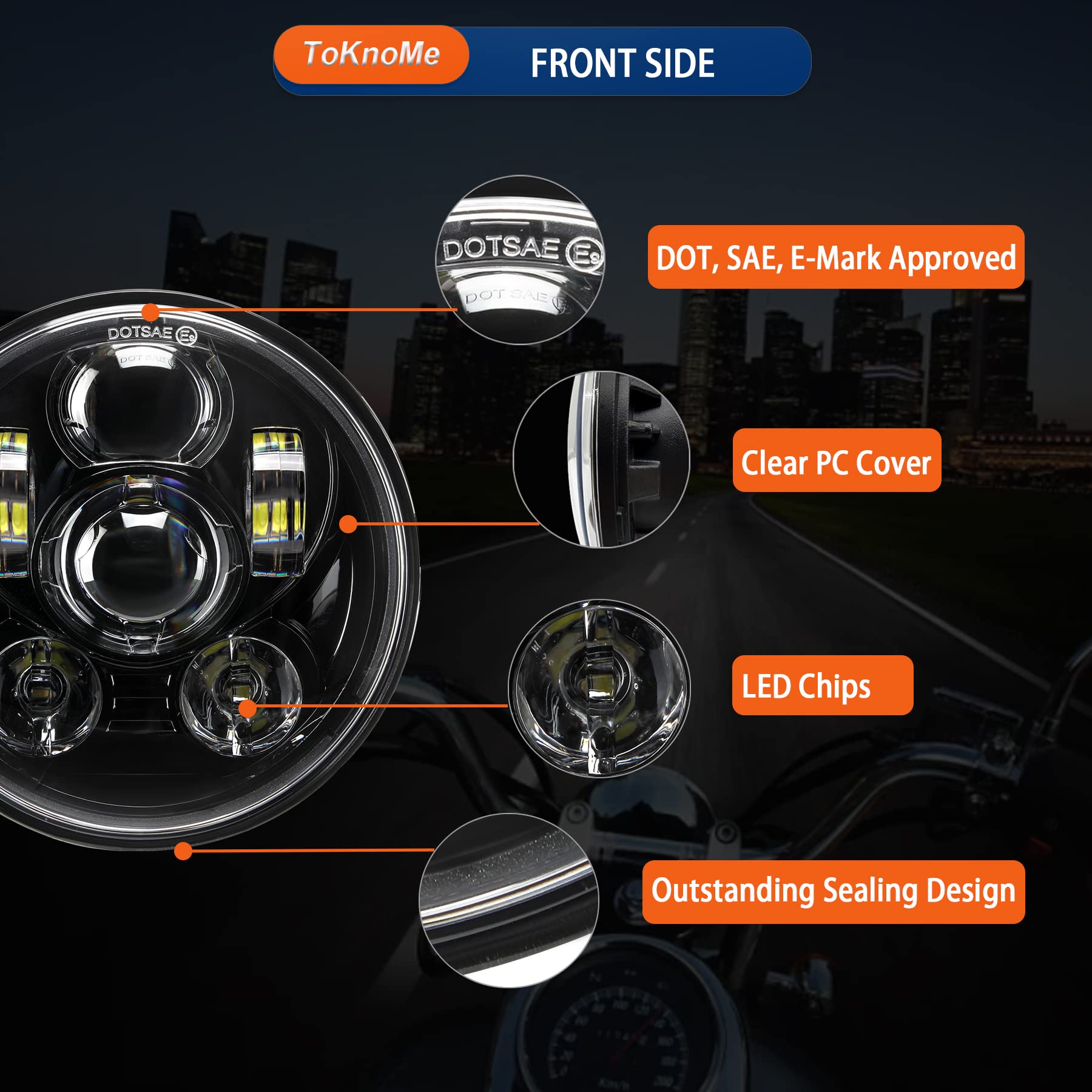 Toknome 5-3/4 5.75 Inch Led Headlight Compatible With Harley Davidson Dyna Sportster Iron 883 1200 Low Rider Xlh883 Super Glide