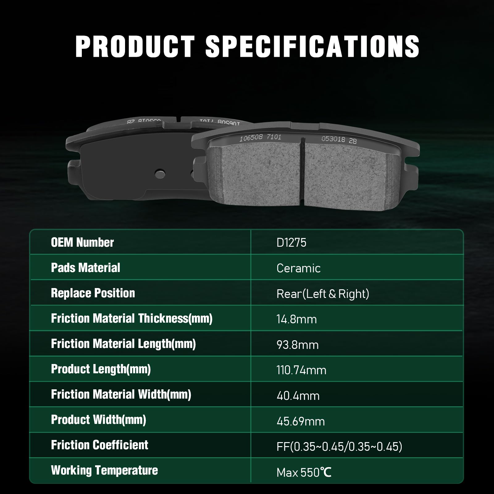 Automuto D1125 & D1275 Ceramic Brake Pads Kits, Front Rear 8Pcs Brake Pads Set Fit For 2010-2017 For Chevrolet Equinox,2010-2017