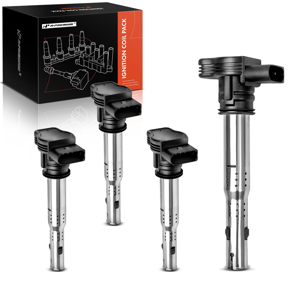 A-Premium 4Pcs Ignition Coil Packs Compatible With Audi & Volkswagen Vehicles - 1.8L 2.0L 4.2L - A3 2006-2013, A4 2005-2016, A5 