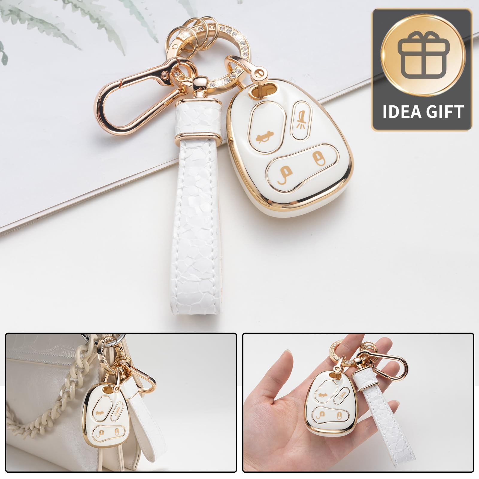 Cacarlike For Cadillac Key Fob Cover With Cadillac Keychain, Car Key Fob Case Compatible With Chevy Impala Monte Carlo Cadillac