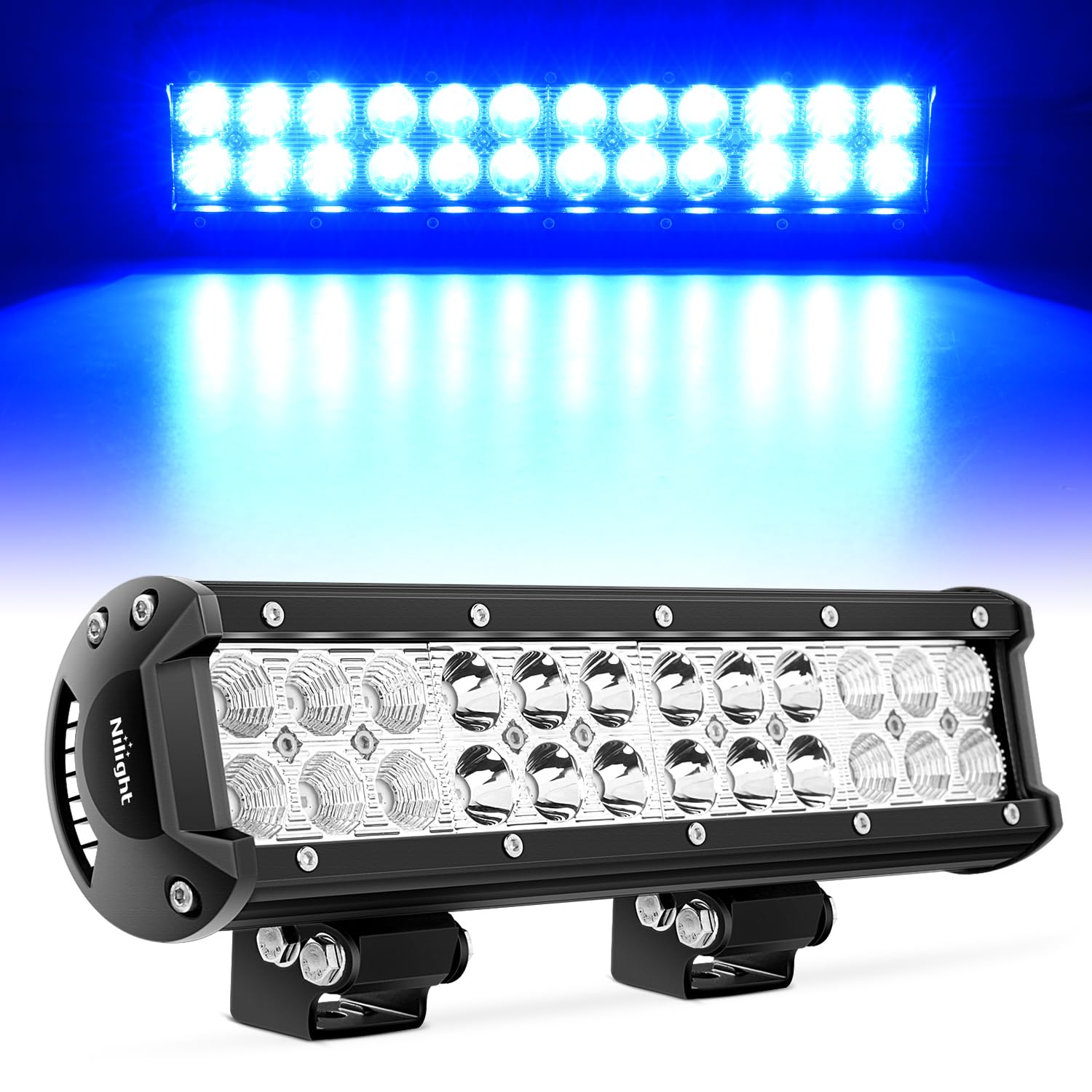Nilight Led Light Bar 12 Inch 72W Spot Flood Combo Blue Beam Off Road Lights Fishing Hunting Emergency Deck Boat Work Lighting F