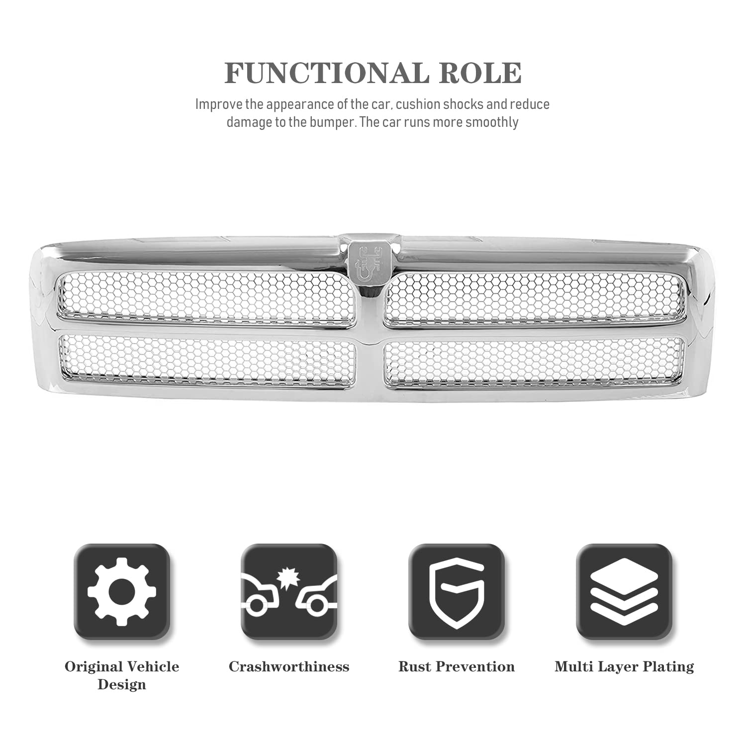 Carpartsdepot Chrome Honeycomb Mesh Grille Insert - Compatible With 1994-2002 Dodge Ram 1500, 2500, 3500 Pickup Truck - Fits Ch1