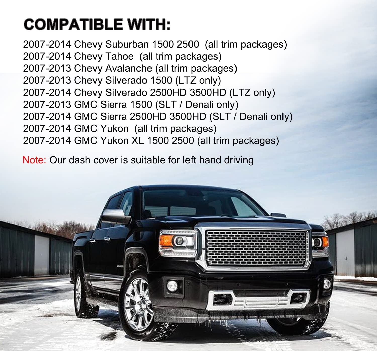 Dash Cover Mat Fit For 2007-2014 Gmc Yukon,2007-2013 Chevy Chevrolet Silverado 1500 Ltz/Avalanche/Suburban,07-14 Tahoe, Dashboard Cover Carpet Pad W/O Dash Speaker (Dark Gray)