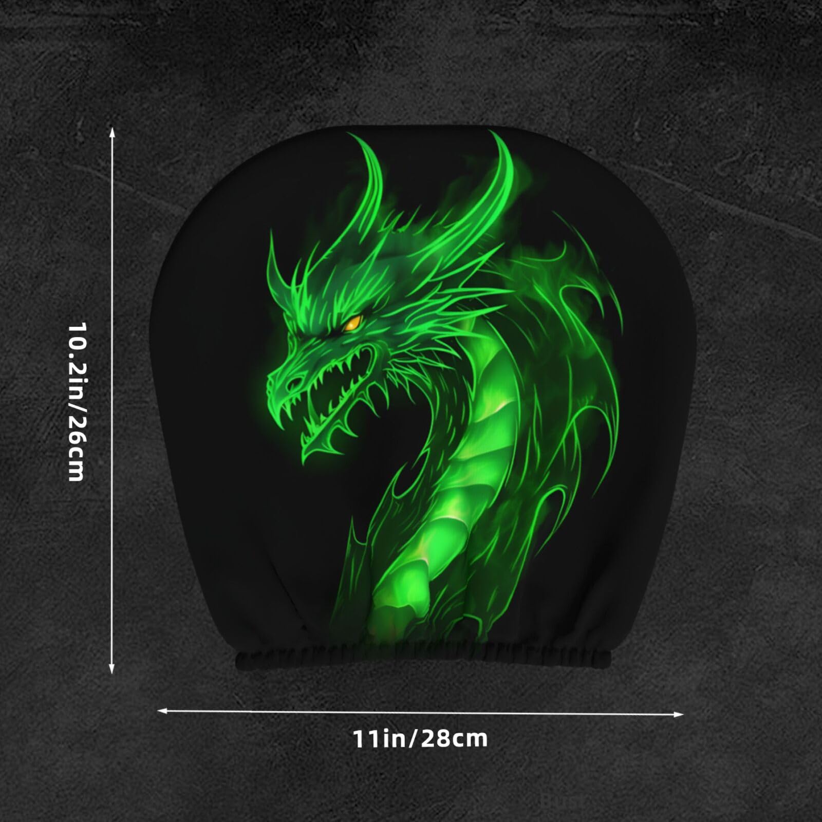 Dujiea 2 Pack Dragon Green Fire Car Headrest Covers, Universal Soft Car Seat Head Rest Protector, Vehicle Accessories Fabric Hea