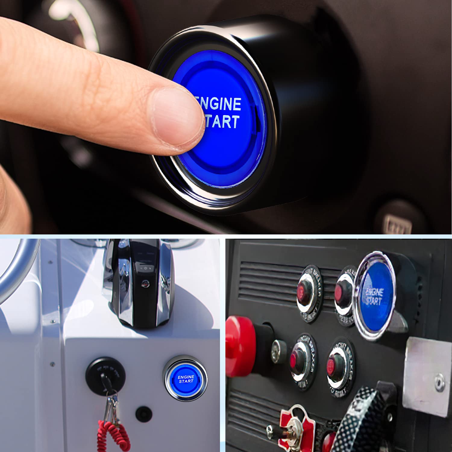 Nilight Start Engine Button 12V Dc 50A Spst On Off Momentary Switch Blue Car Start Engine Button Stater Push Start Ignition Swit