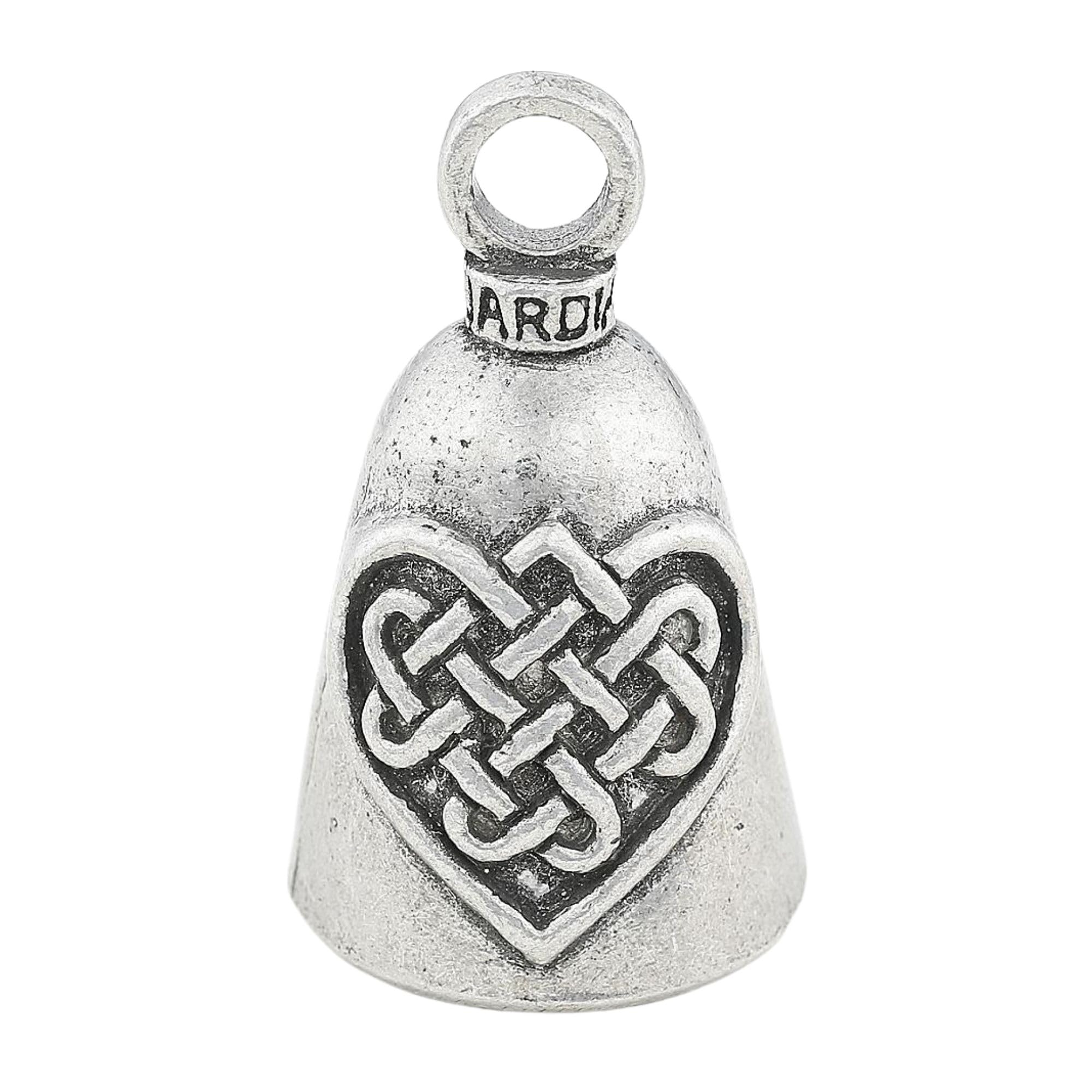 Guardian Bell Celtic Heart Good Luck Bell W/Keyring & Black Velvet Gift Bag | Motorcycle Bell | Lead-Free Pewter | Made In Usa