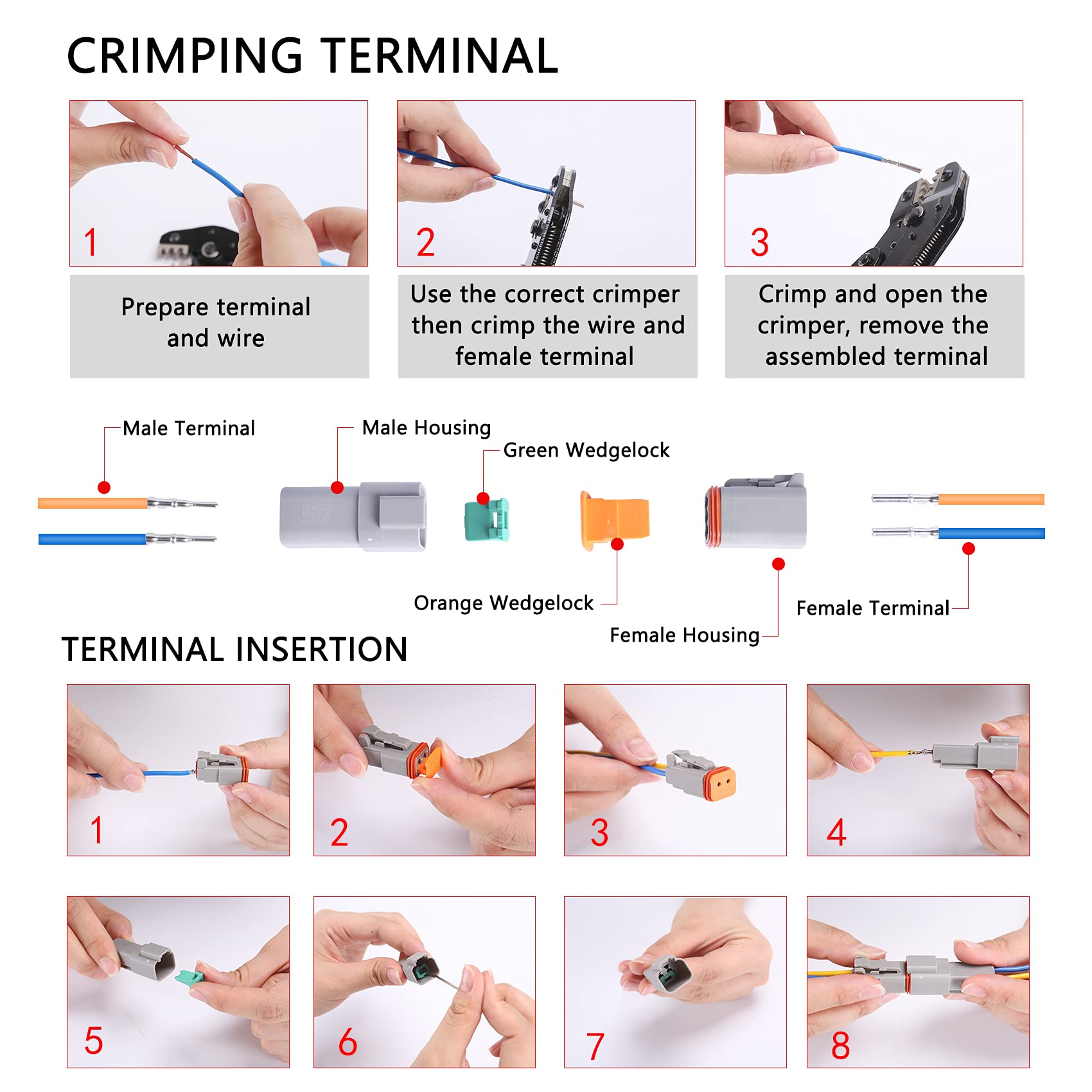 Muyi 10 Kit 2 Pin Way Dt04-2P Dt06-2S Waterproof Connector 13 Amps Continuous 14-18 Awg Dt Series Connector