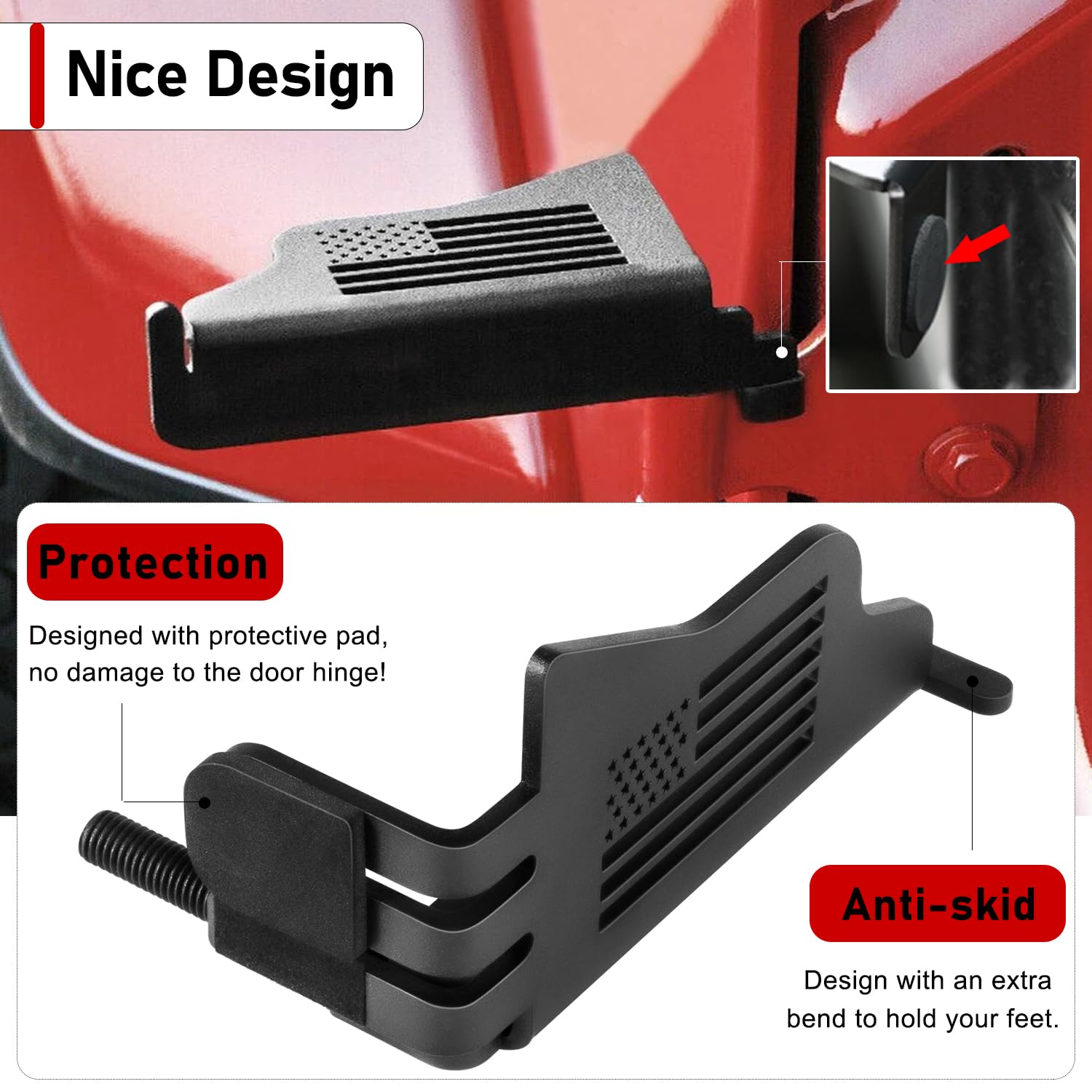 Wrangler Foot Pegs For Jeep Wrangler Jk Jl Jku Jlu 2007-2025 Gladiator Jt 2/4 Door, Exterior Door Hinge Metal Powder Coating Rest Pedals With Us Flag Foot Rest Footpegs, 2 Pack