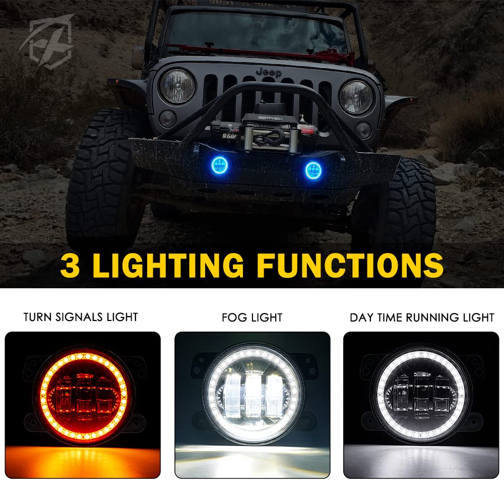Xprite Fog Lights With Rgb Halo Angel Ring And Turn Signal Light, Ir & Bluetooth Wireless Dual Controlled Foglight Compatible Wi