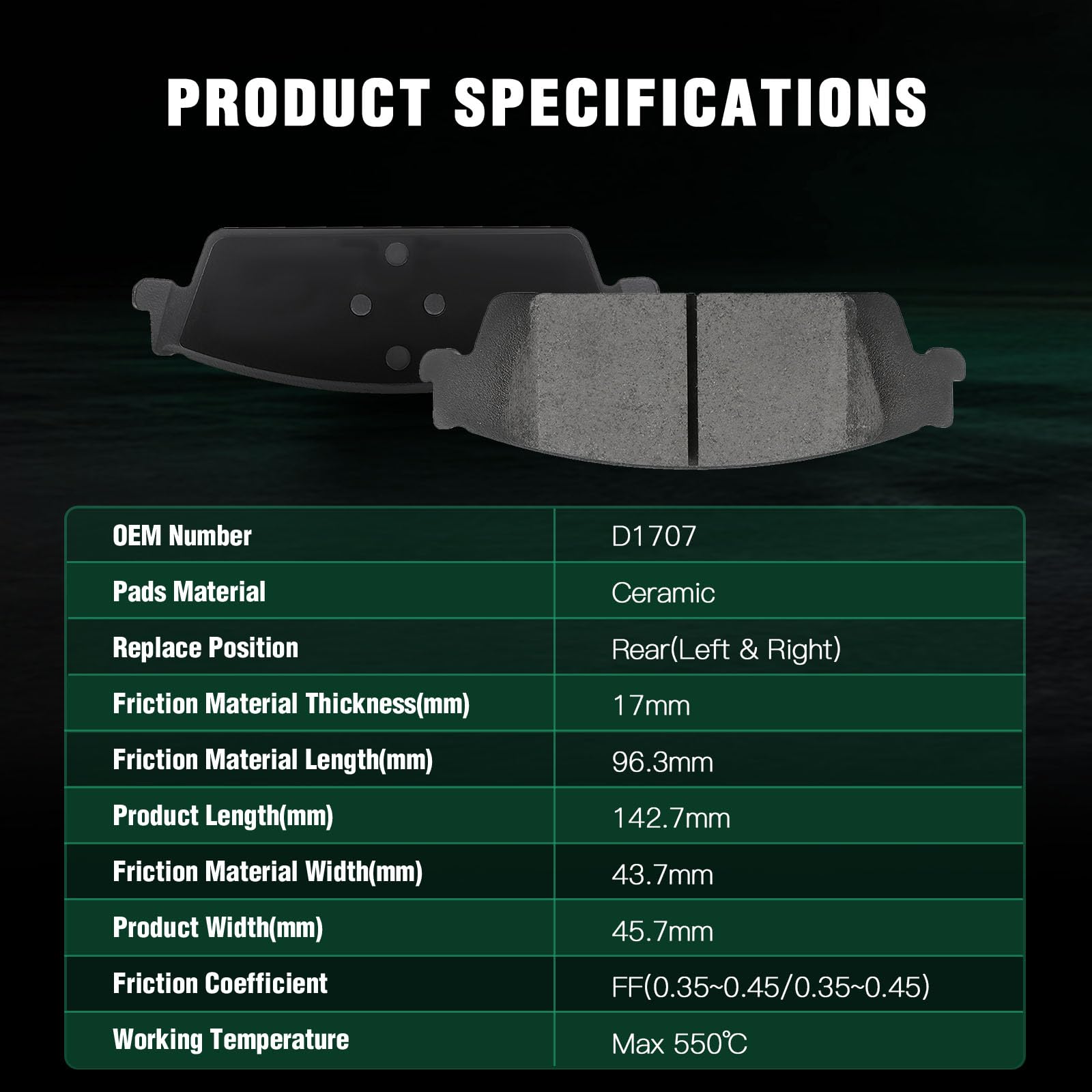 Automuto 8Pcs Front & Rear Disc Brake Pads Set D1707 D1363 For Cadillac Escalade Escalade Esv For Chevrolet Silverado 1500 Subur