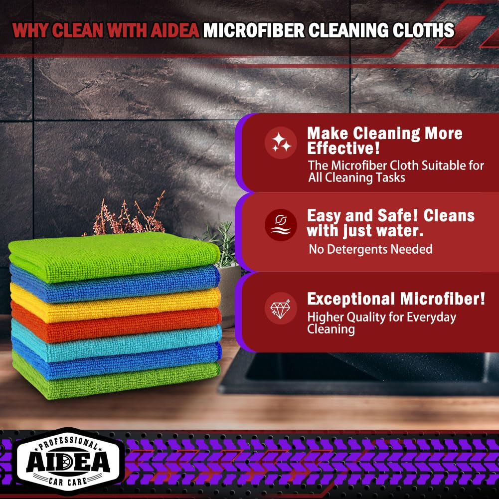 Aidea Microfiber Cleaning Cloth, 150Pk, Microfiber Towels For Cars, Premium All Purpose Car Cloth, Lint Free Rags, Absorbent Tow