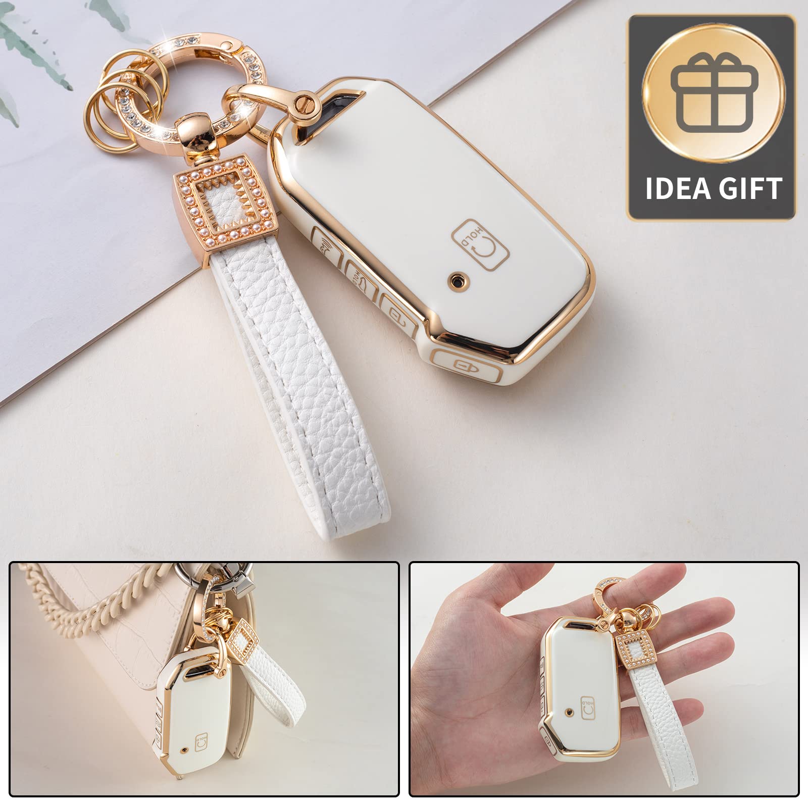 Cacarlike For Kia Key Fob Cover With Leather Lanyard, Car Key Fob Case Compatible With Kia Cerato Ceed Forte Niro Sorento Seltos
