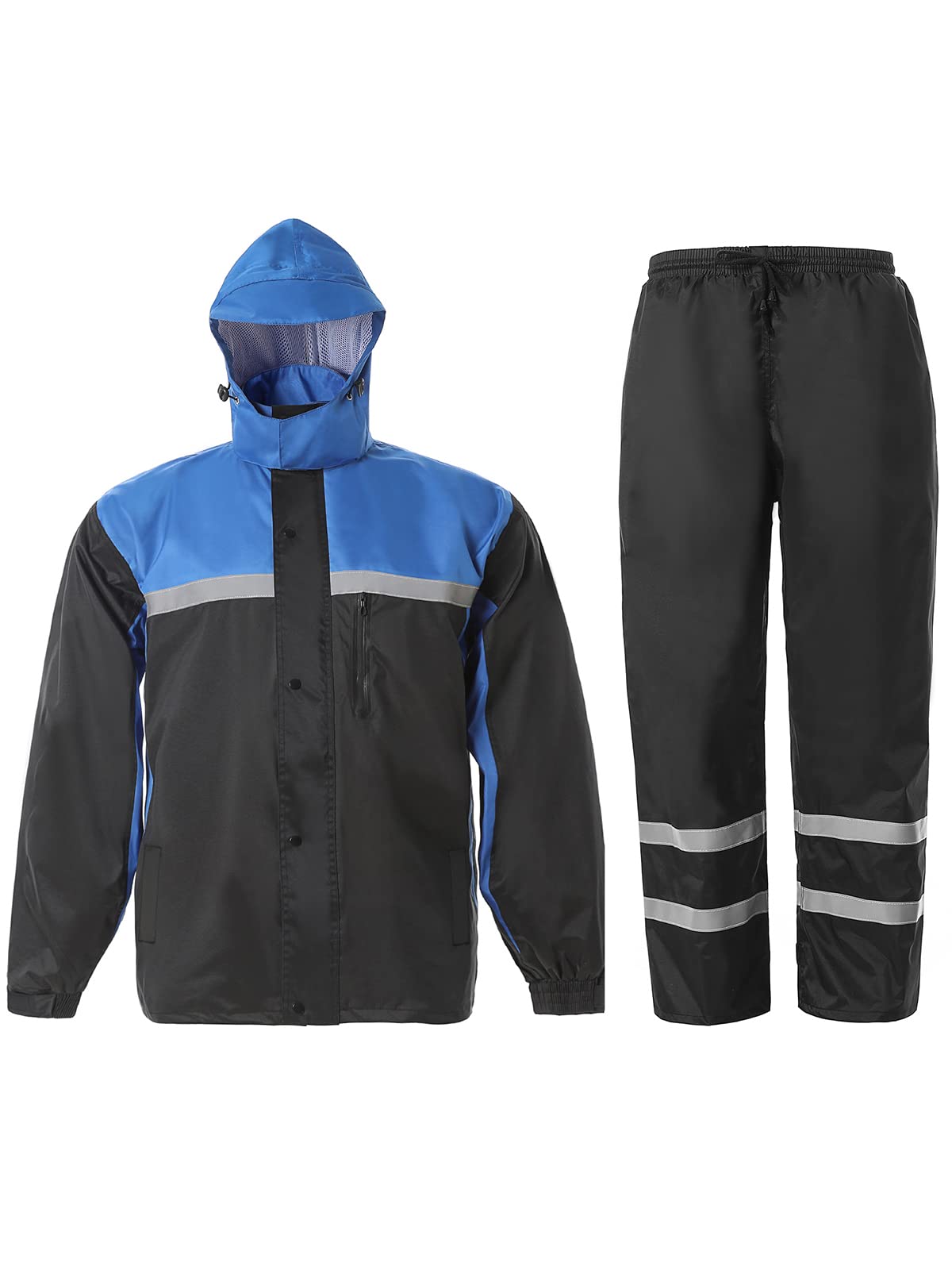 Saphirose Men'S Rain Suit High Visibility Reflective Work Rain Jacket Pants For All Sport Farm Fishing Motorcycle (Black/Royal-Blue,Xx-Large)