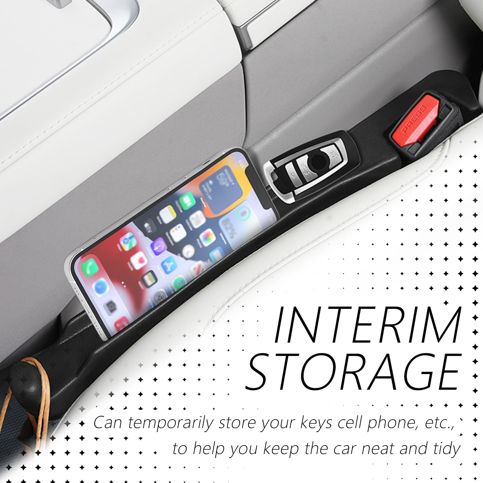 2PCS Car Seat Gap Filler Organizer with Side Hooks + Grooves,3 in 1 Car Seat Side Gap Filler for Filling Crevices and Storing It