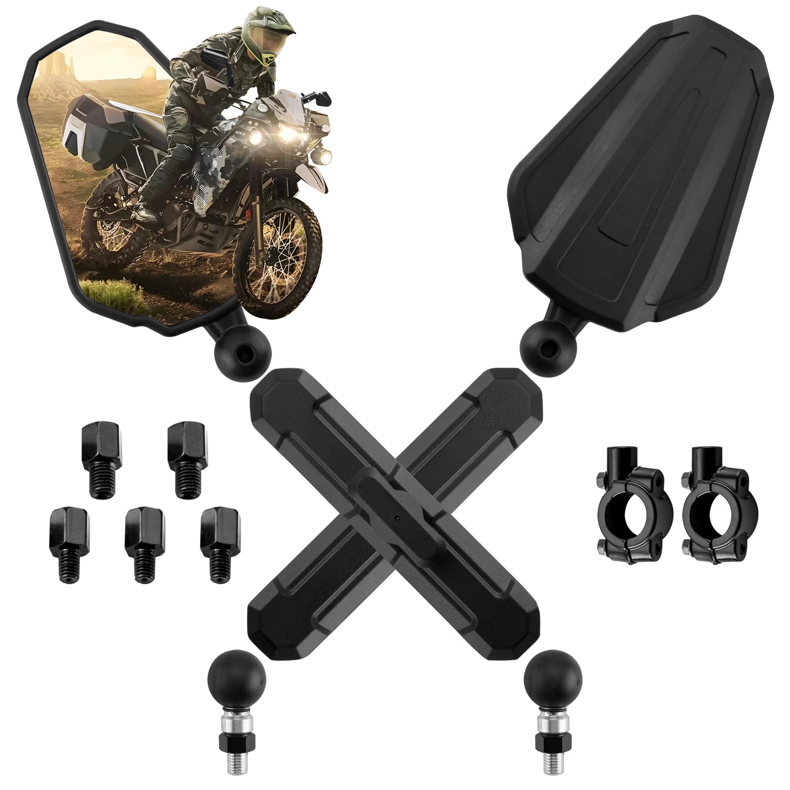 Wsays Adventure Bike Mirrors Motorcycle Rear Mirrors 8/10Mm Upgrade Universal Ball Quick-Adjust With 7/8'' Handlebar Mount Compa