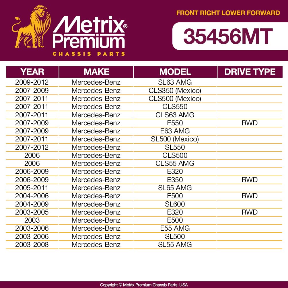 Metrix Premium Chassis Parts - Front Right Lower Forward Control Arm W Ball Joint & Bushing Assembly Fits 09-12 Mercedes-Benz Sl