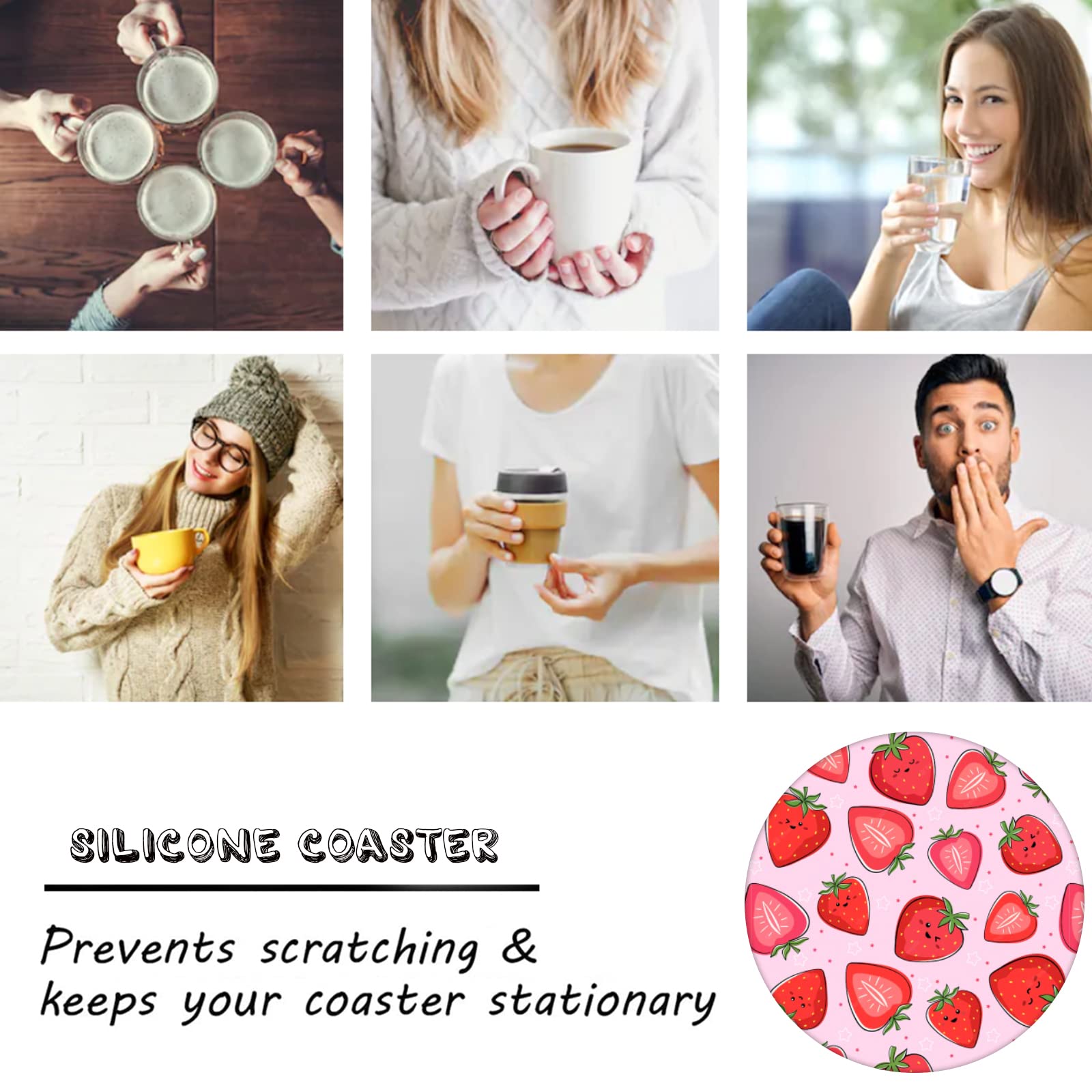 Cute Pink Strawberry Steering Wheel Cover for Women Men with 2 Pcs Car Coasters, Universal 14.5-15 Inch Rainbow Steering Wheel C