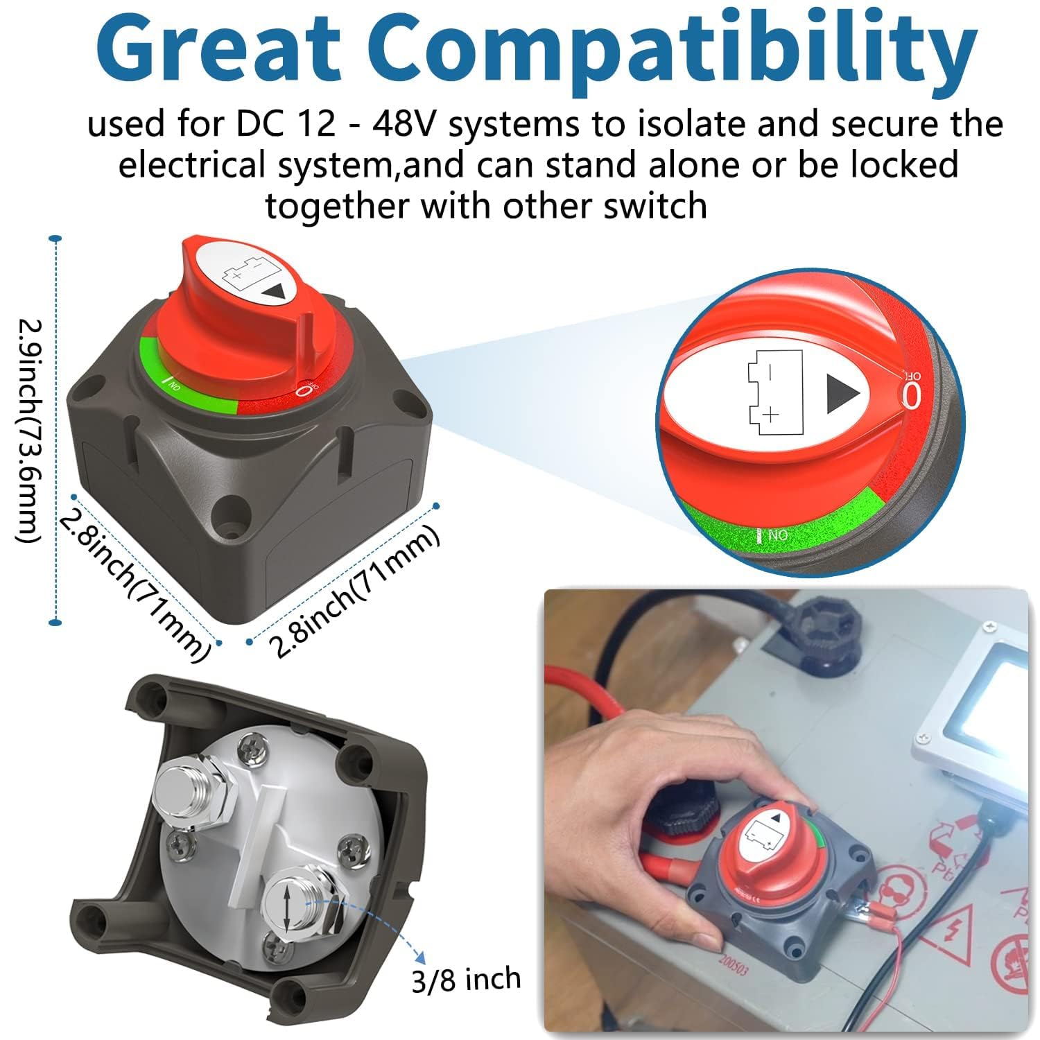 Battery Disconnect Switch 12V Master,12V-48V Battery Shut Off Switch 275Amps High Current For Car Marine Boat Rv Vehicles(On/Off)