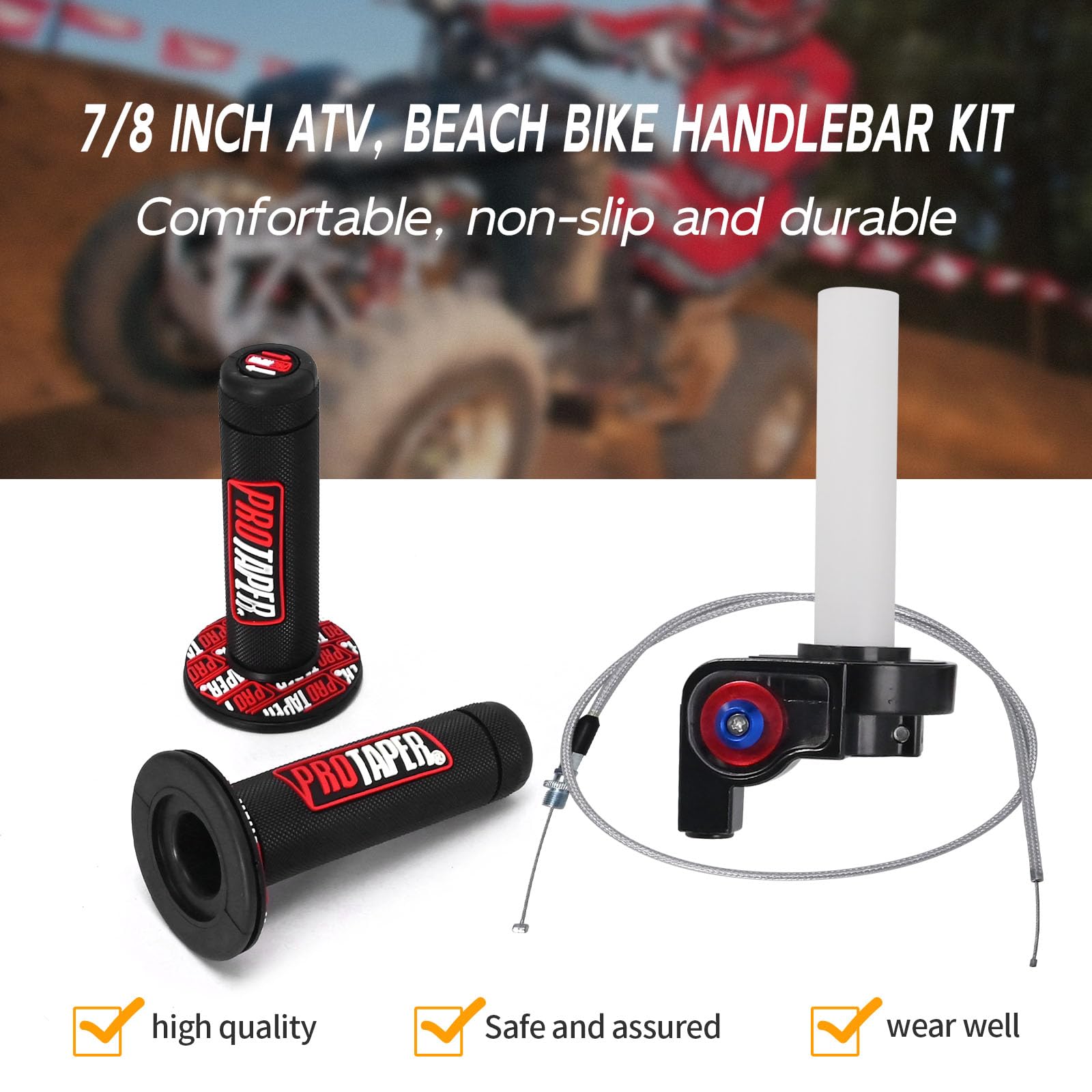 CADUFUELLY 7/8''(22mm) Twist Throttle Accelerator Handle Grips and Cable Set Switch for CRF KLX TTR 110 125 150 200 250cc Mini B