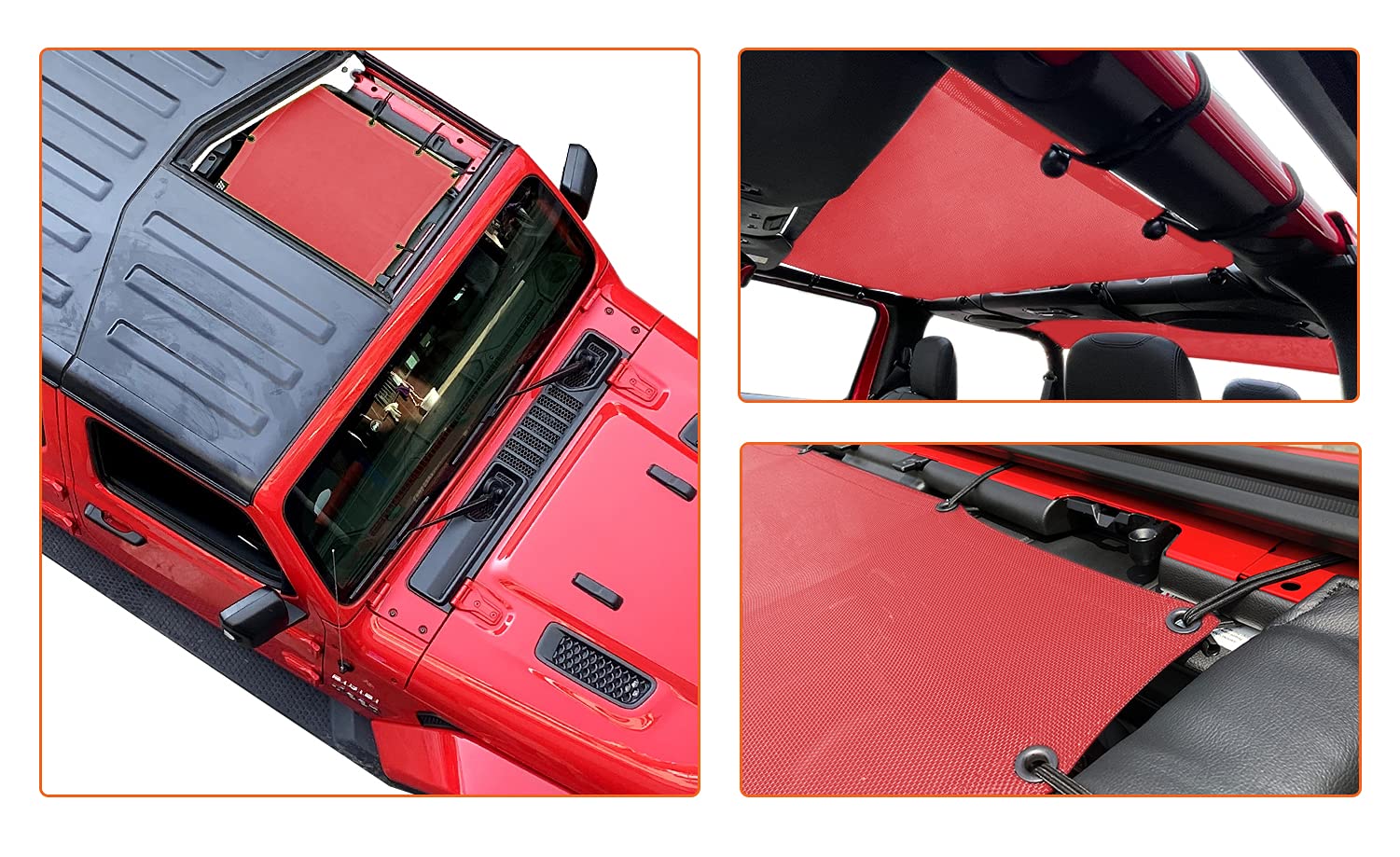 Shadeidea Jl Sun Shade Top For Jeep Wrangler 2 Door Top Sunshade (2018-2023), Front & Rear - Cherry Red Mesh Screen Wrangler Cov