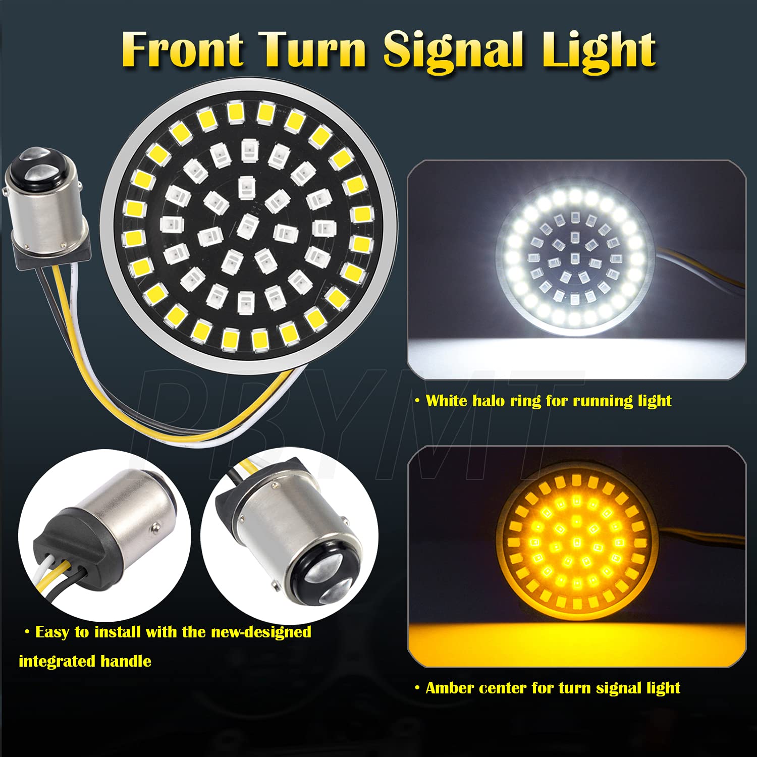 Pbymt 1157 Led Front Turn Signal Light 2' Bullet Smoke Lens Cover Kit Compatible For Harley Davidson Dyna Softail Touring Road King Electra Street Glide 1997-2024