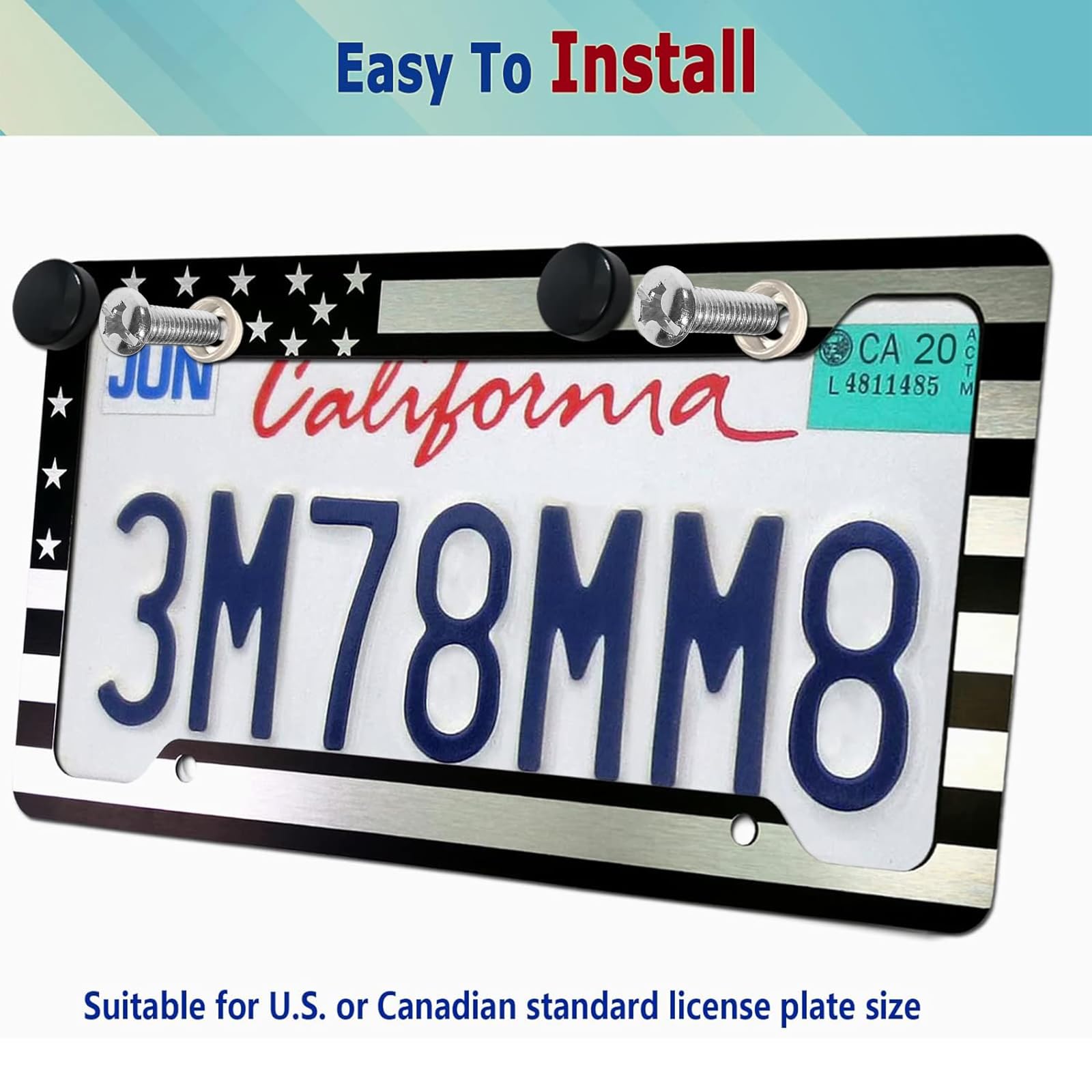 Bggtmo Black American Flag License Plate Frames- 2 Pack Front Rear Patriotic Usa Stars And Stripes Aluminum Car Tag Holder With