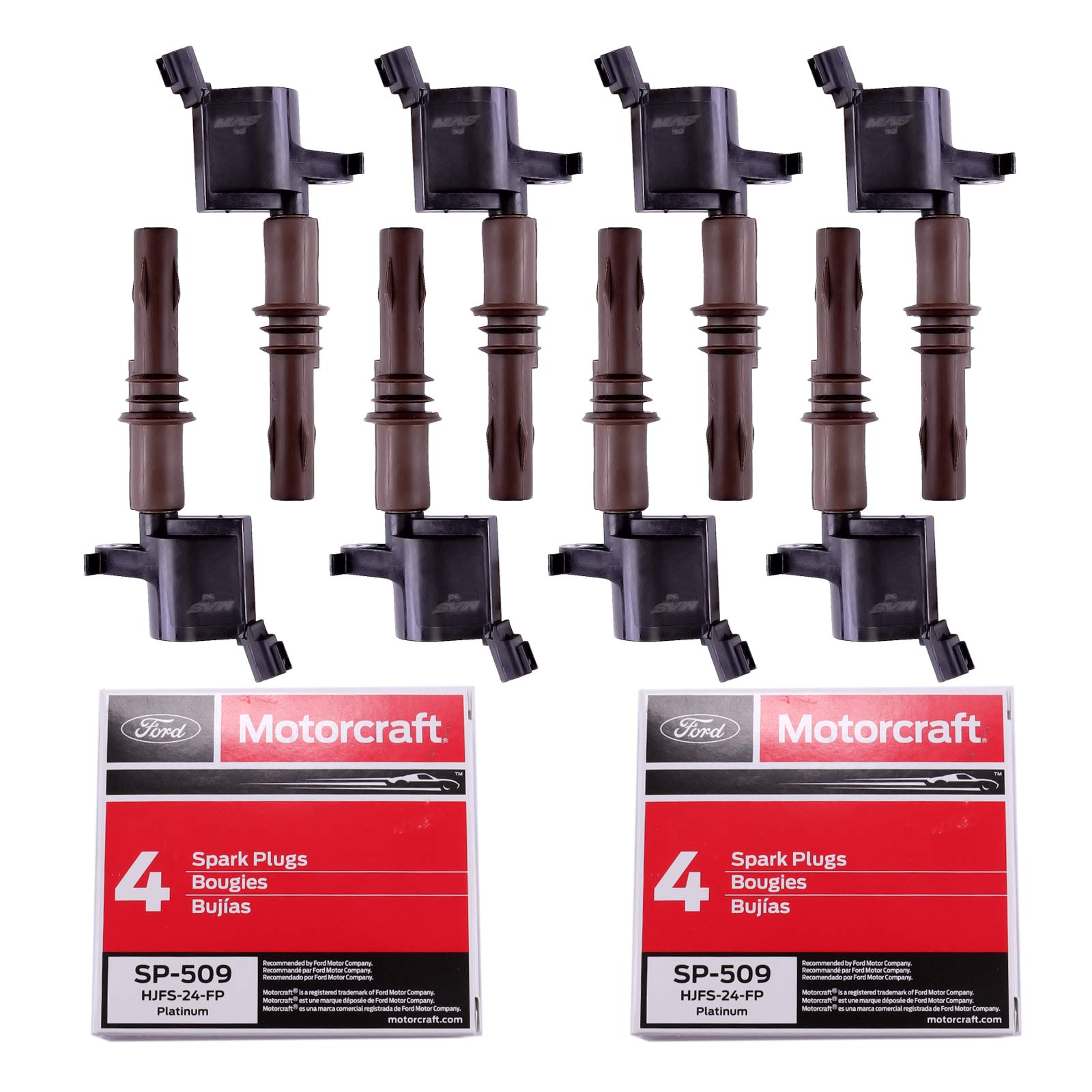 MAS Ignition Coils DG521 and Motorcraft SP-509 Spark Plugs compatible with Ford Expedition F-150 Super Duty F-250 F-350 F-450 F-