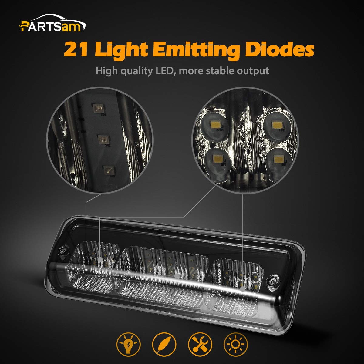 Partsam Replacement For F150 F-150 2004 2005 2006 2007 2008 High Mount Stop Light 3Rd Third Brake Light Smoked Led Rear Cab Roof