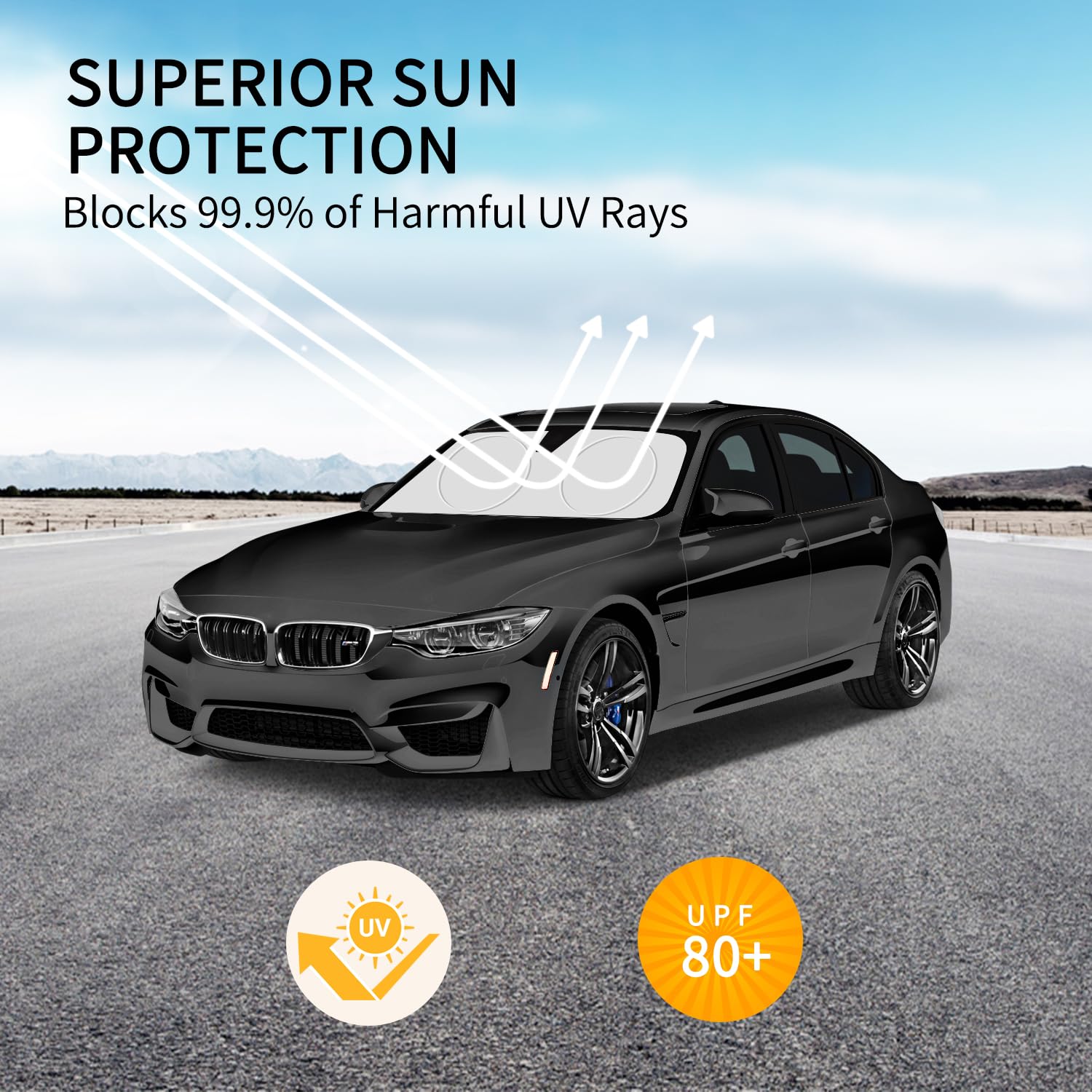Kboise 2025 Upgrade Universal Car Windshield Sun Shade, Innovative No-Light-Pass Technology For Maximum Protection, Foldable Cut