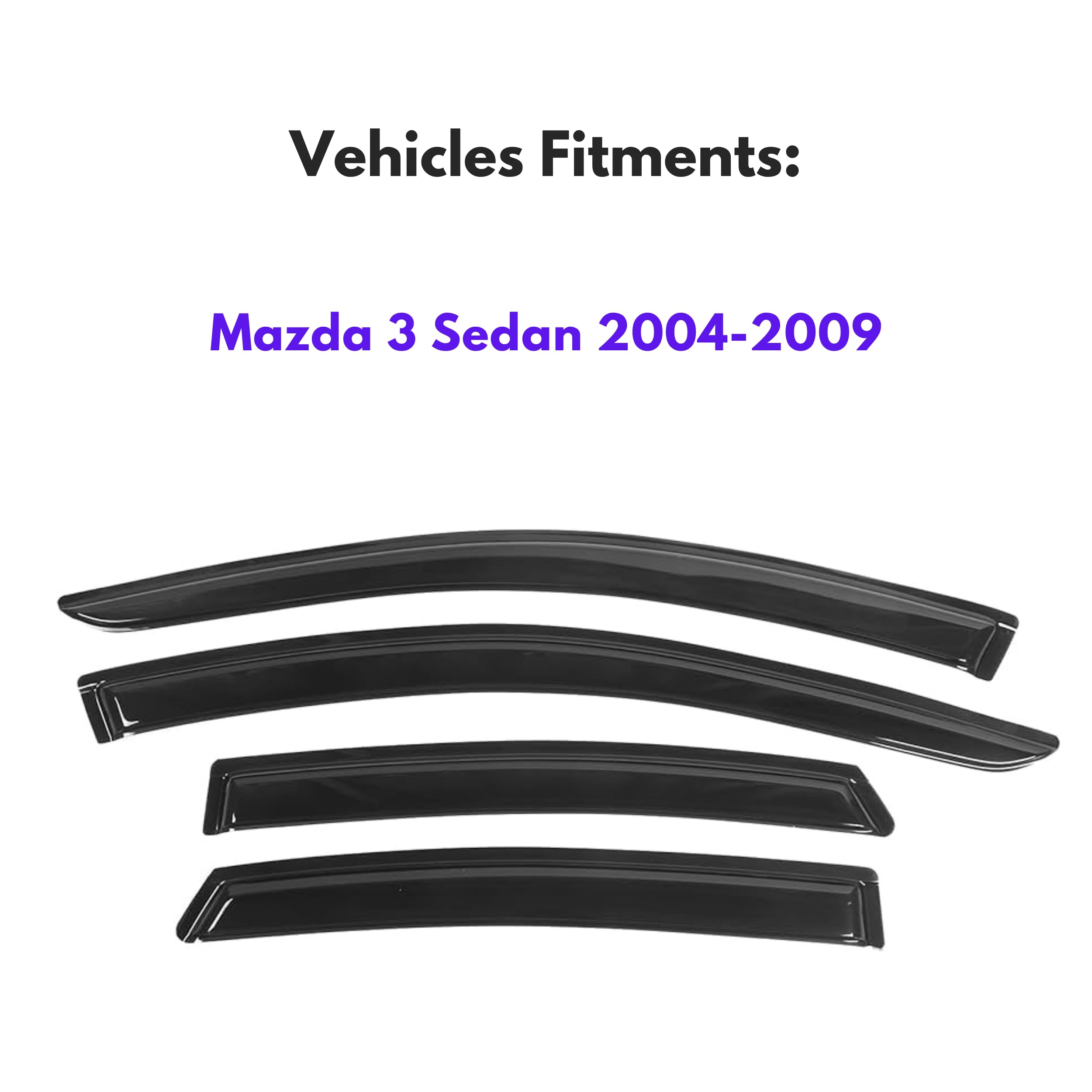 Ig Window Visor For Mazda 3 Sedan 2004-2009, Rain Guard Tape-On Extra Durable Sun Wind Side Vent Window Deflector Mugen Style, 2
