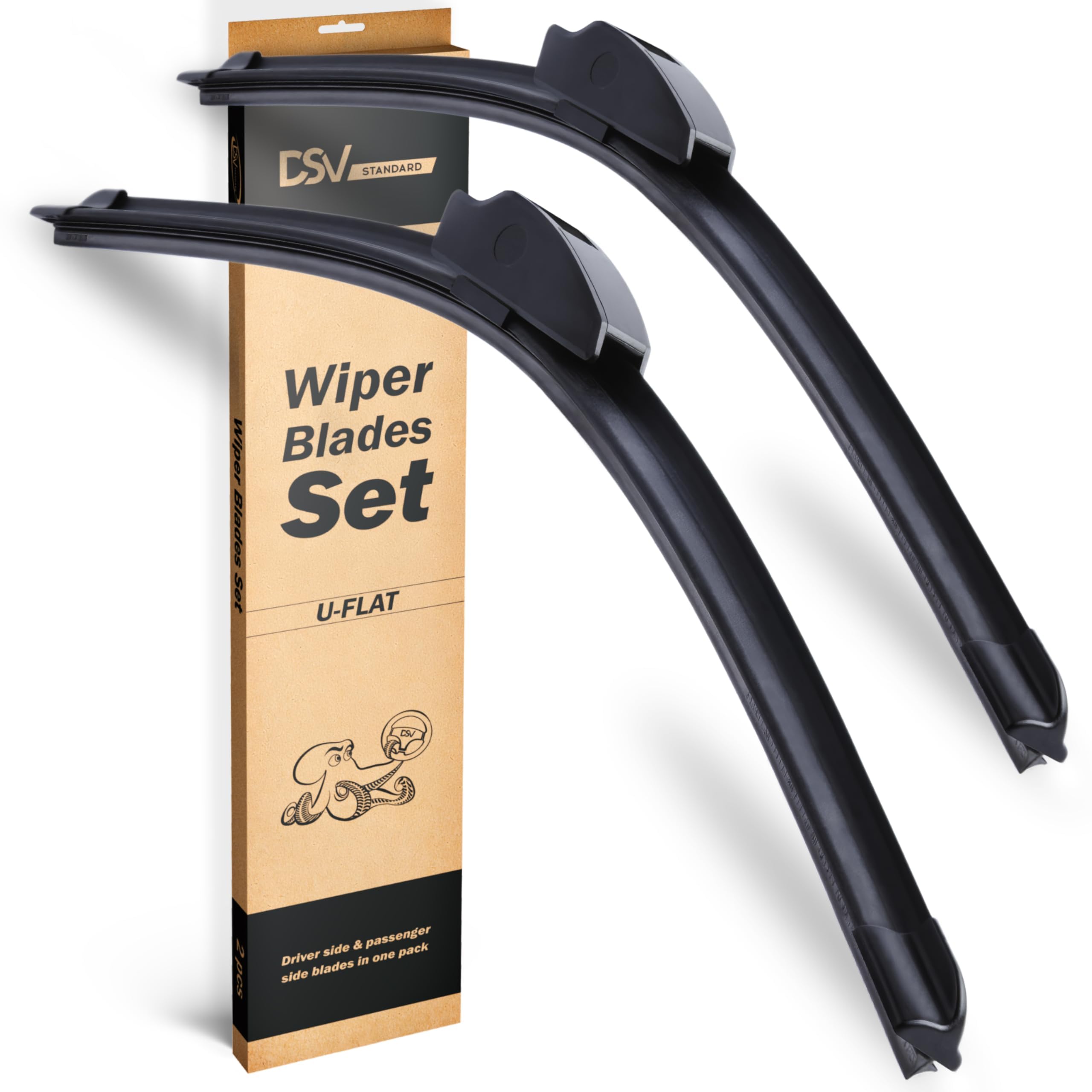 Dsv Standard Windshield Wiper Blades, 26    And 14    Car Wiper Blades With Universal U/J Hook, Automotive Replacement Wiper Bla