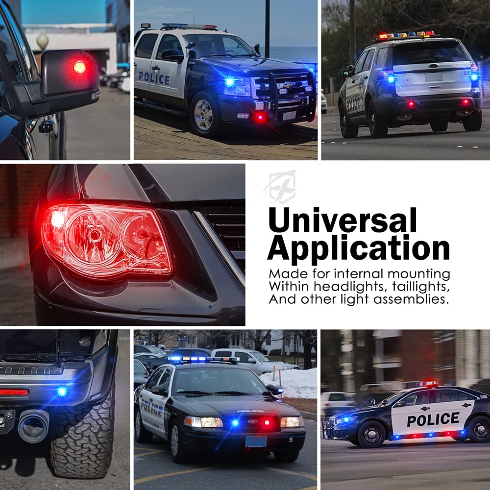 Xprite Red Blue Led Hideaway Strobe Police Lights Kit, 20 Flashing Patterns W/Control Panel For Headlights Taillights Hazard War