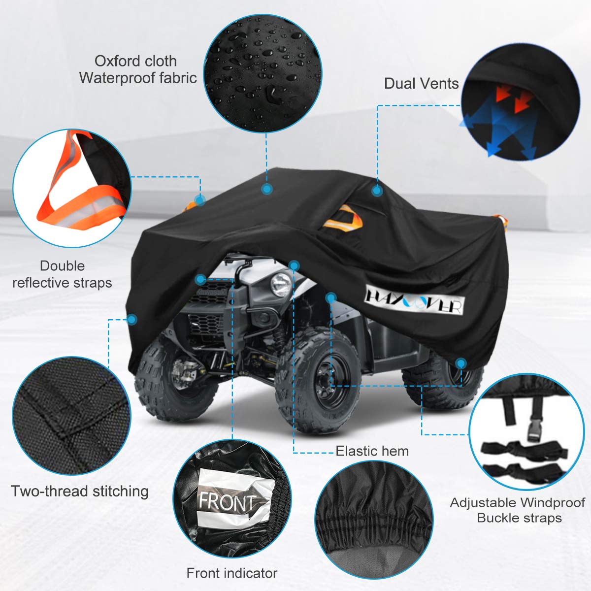 Atv Cover, Waterproof For Polaris Sportsman Yamaha Grizzly Honda Fourtrax Kawasaki Kfx Wheel Car With Air Vents Reflective Strips And Buckle Straps Length Up To 83 Inches