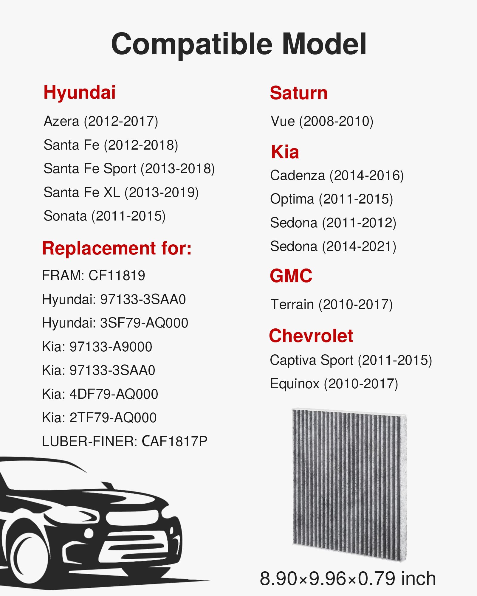 Puroma Cabin Air Filter With Activated Carbon, Replacement For Cf11819, Hyundai Azera, Santa Fe, Sonata, Chevrolet Captiva Sport