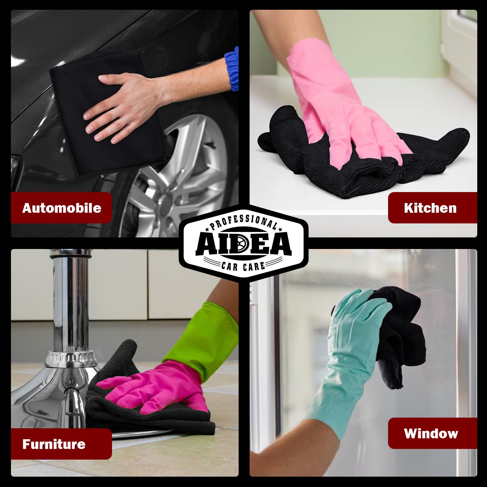 Aidea Microfiber Cleaning Cloth Black 10Pk, Microfiber Towels For Cars, Premium Car Cloth, Dusting Cloth Lint Free Cleaning Rags