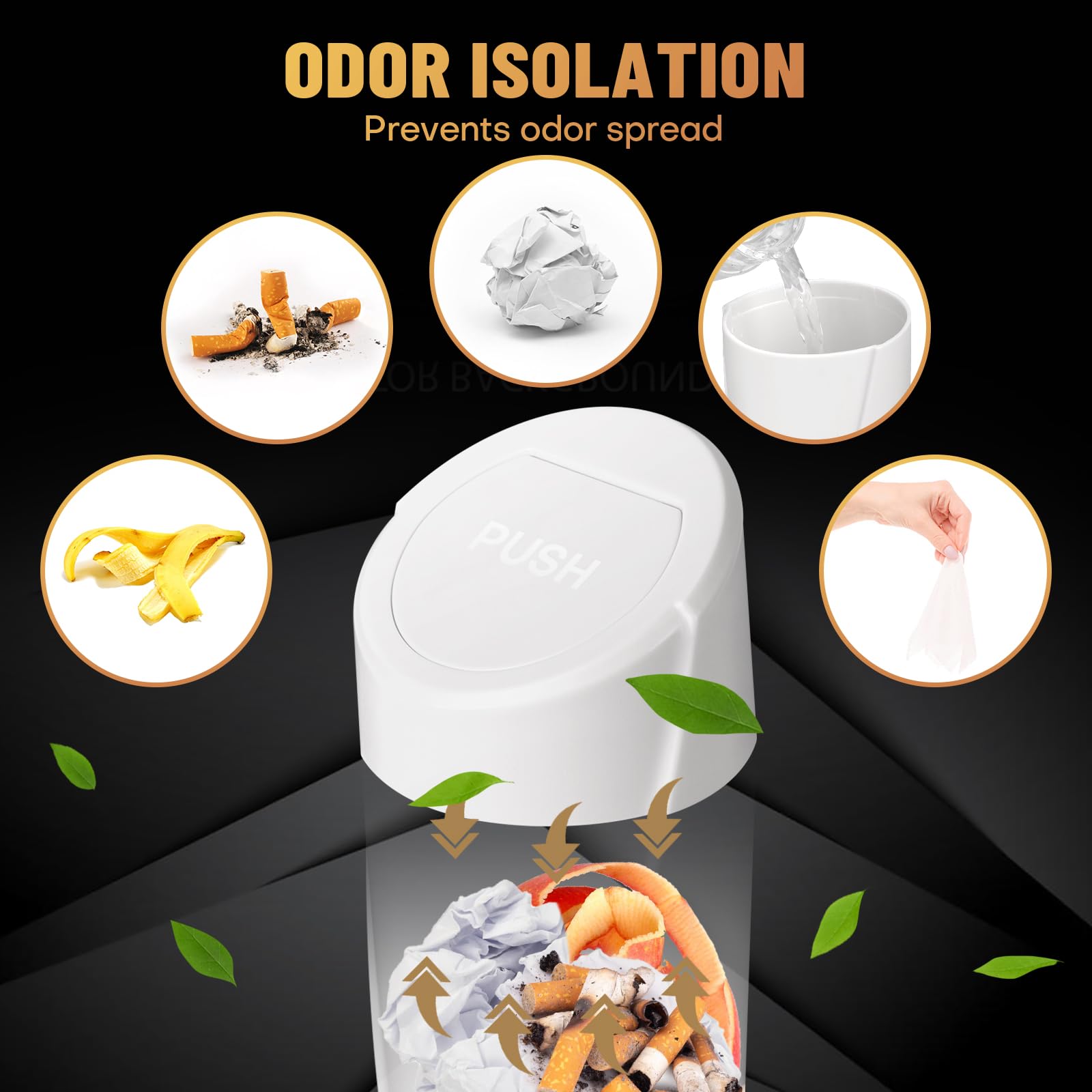 Sglrt Car Trash Can Bin With Lid - Car Garbage Can Cup Holder - White Mini Leakproof Vehicle Trash Garbage Can Bin With 20Pcs Tr