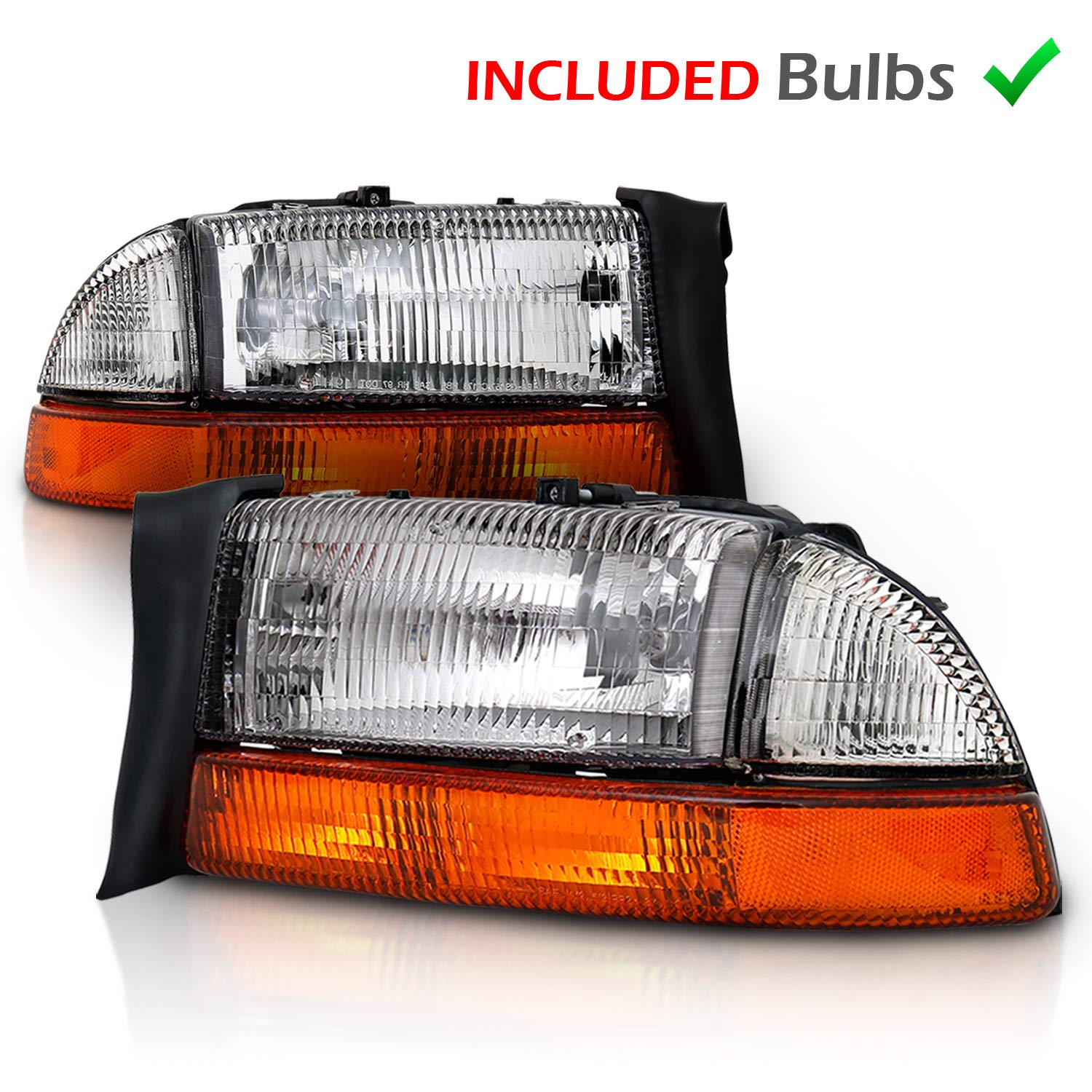 Amerilite Chrome Headlights Parking Turn Signal Sets (4Pc) For Dodge Dakota/Durango (Pair) W/Mounting Bracket