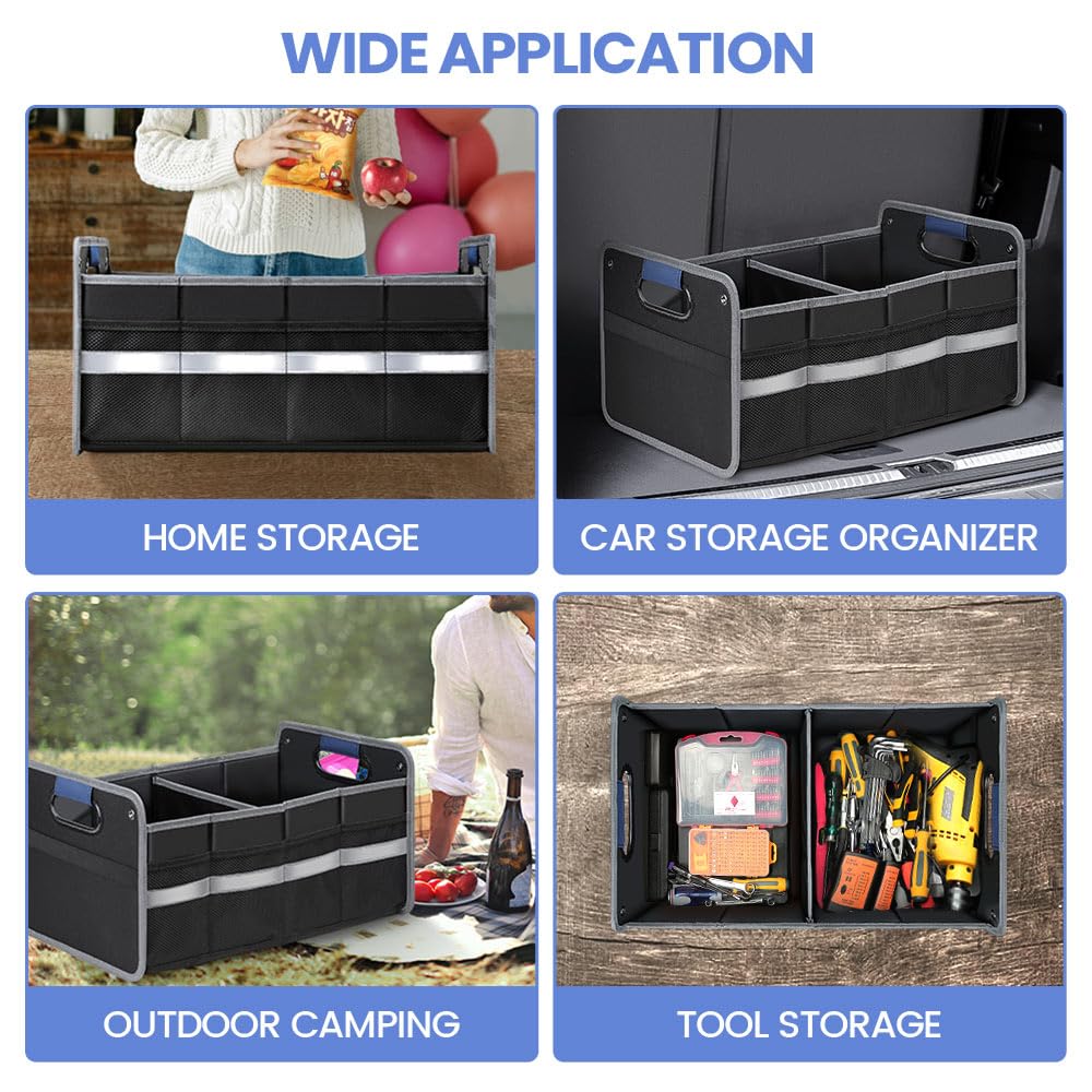 Winhunt Car Trunk Organizer - Reinforced Handles, Collapsible Multi-Compartment Foldable And Waterproof For Suv, Sedan, Truck, M